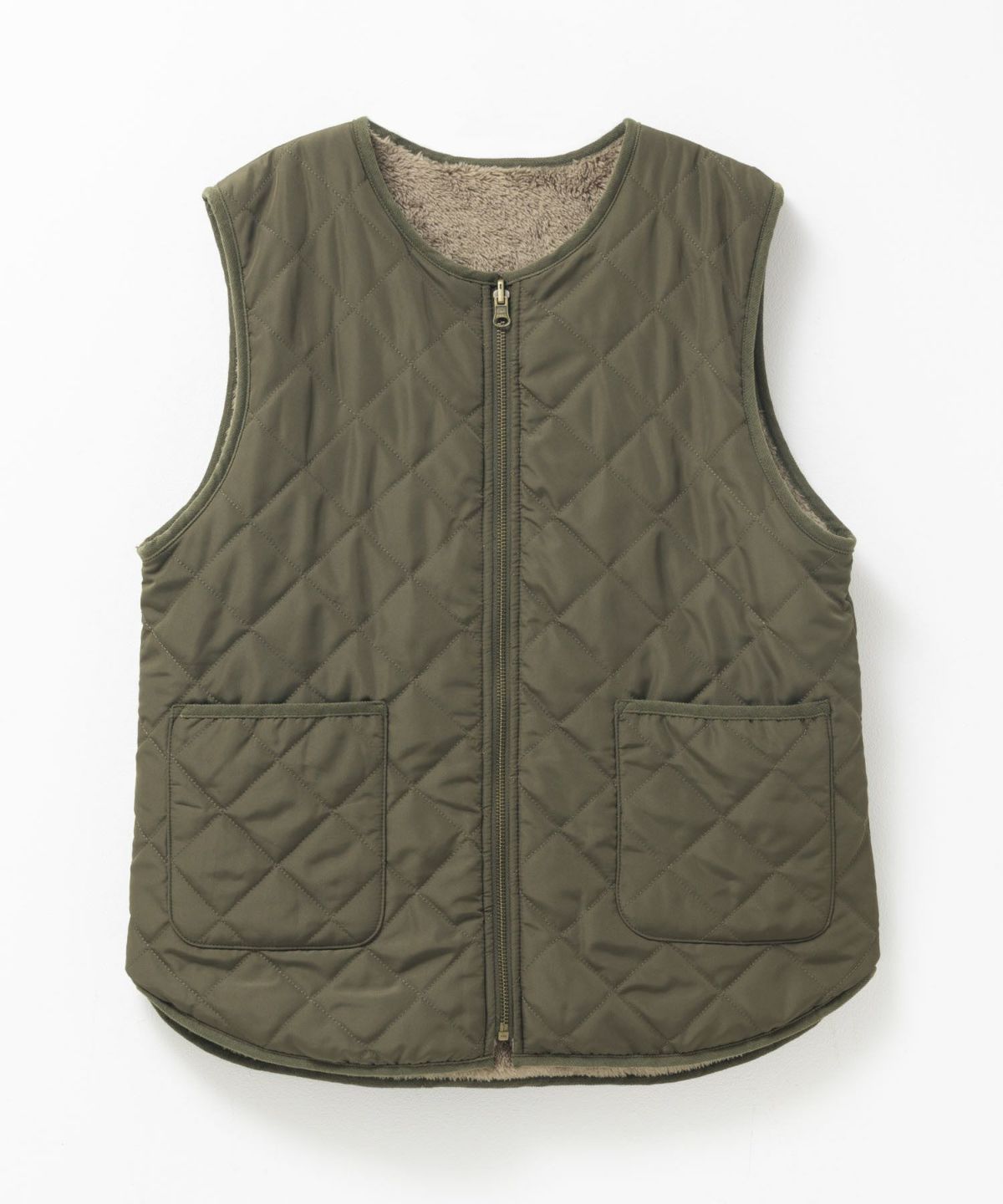 NAVY ボア×タフタリバーシブルベスト レディース