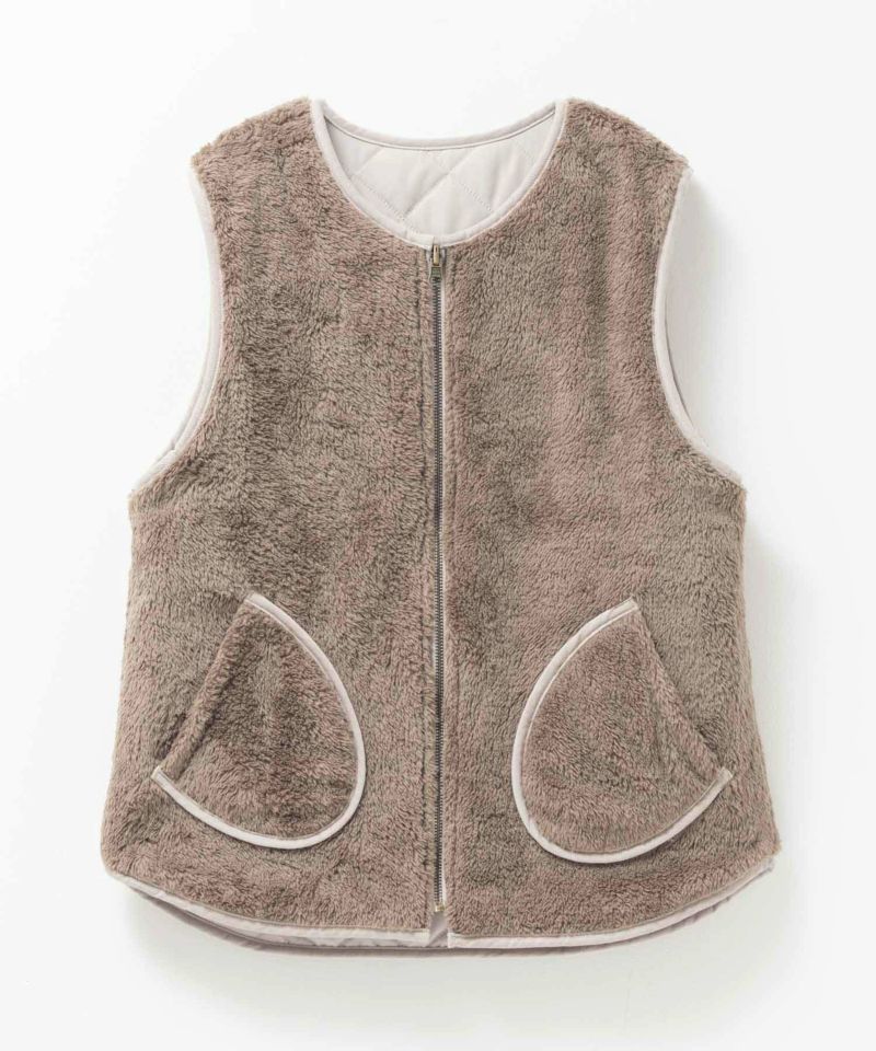 NAVY ボア×タフタリバーシブルベスト レディース