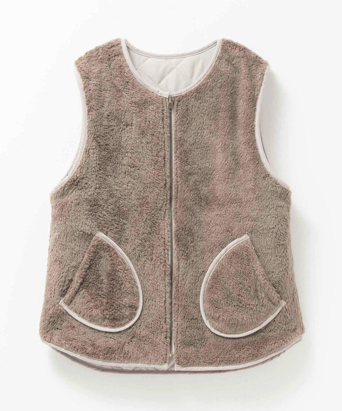 NAVY ボア×タフタリバーシブルベスト レディース