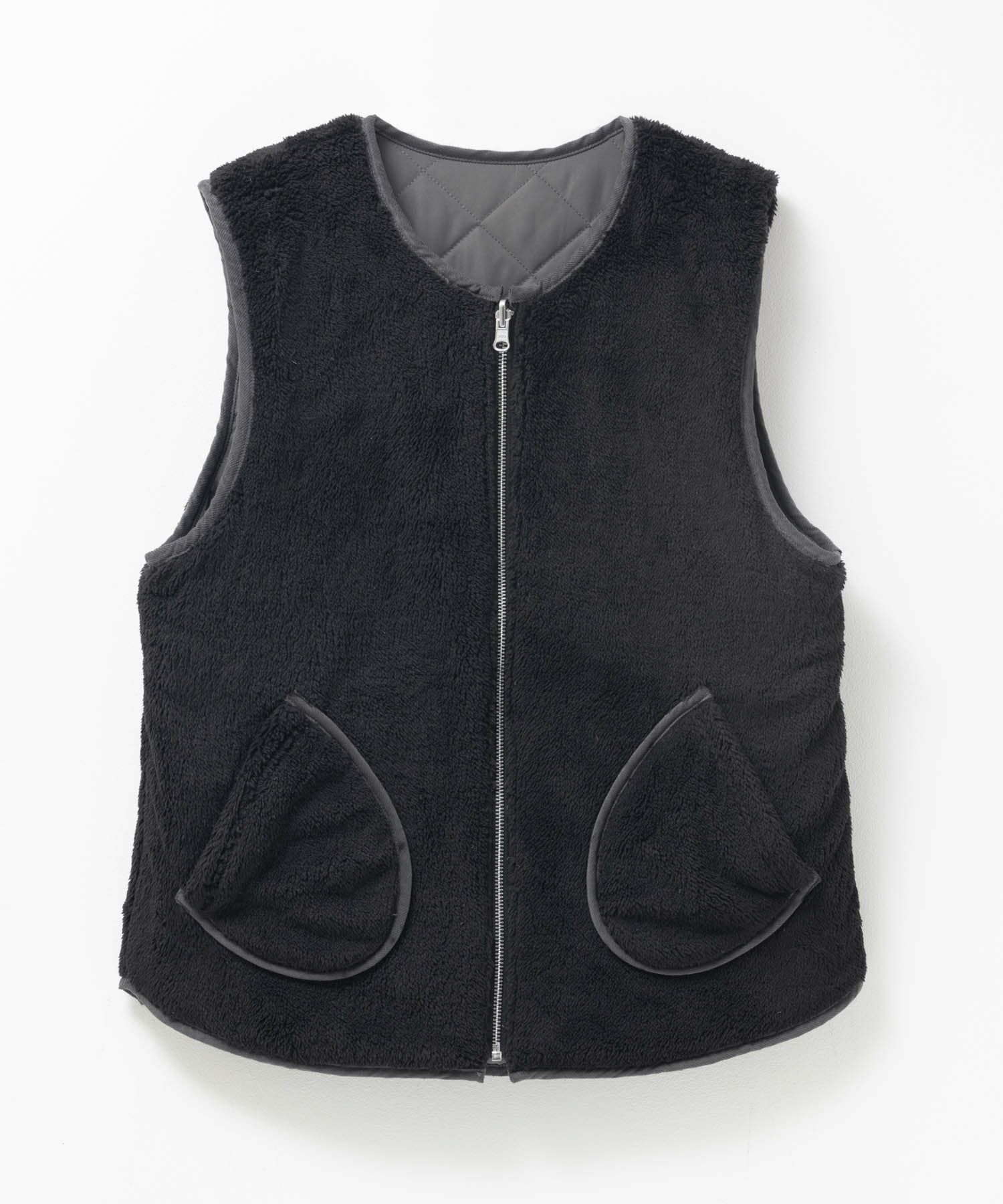 NAVY ボア×タフタリバーシブルベスト レディース