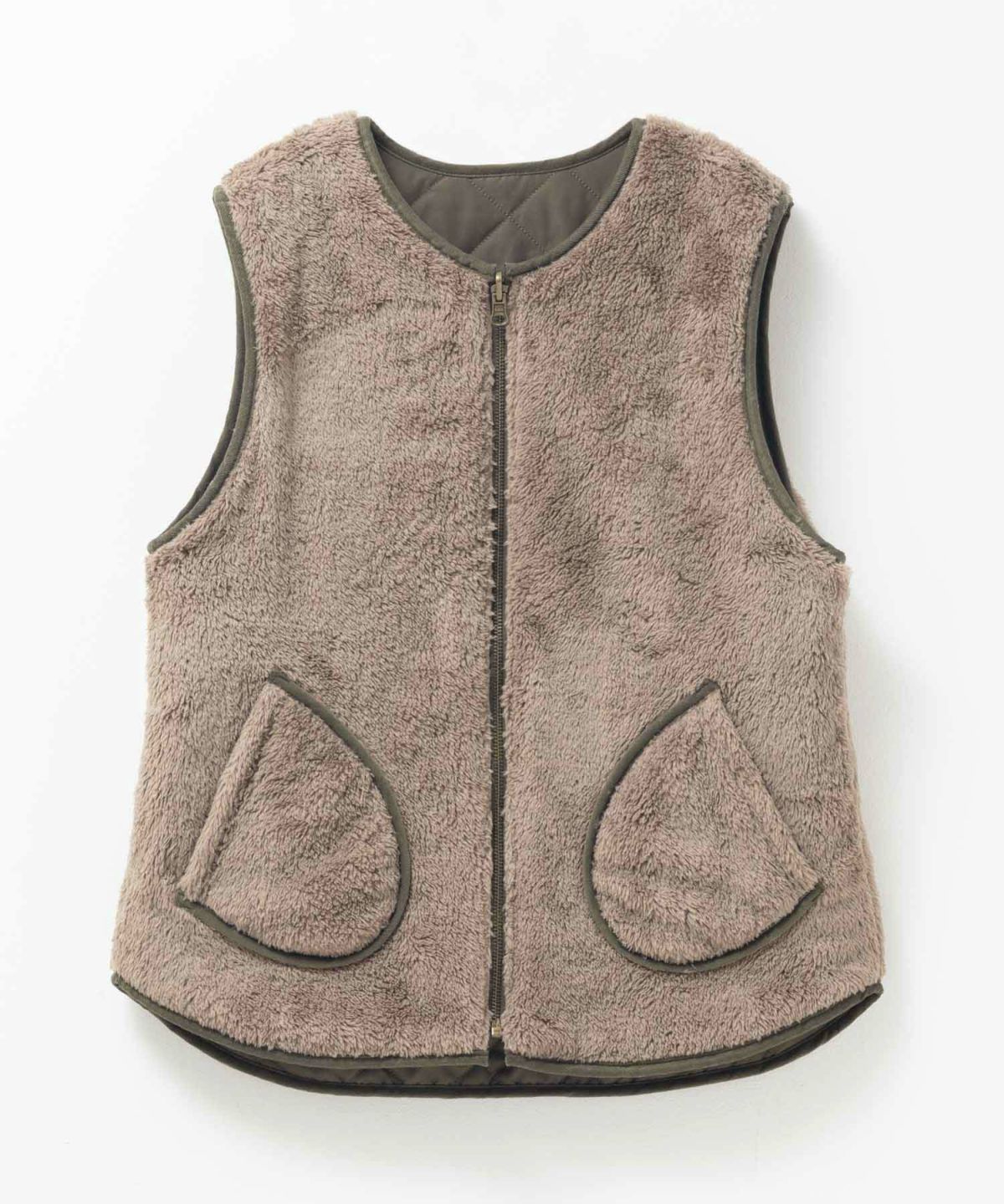 NAVY ボア×タフタリバーシブルベスト レディース