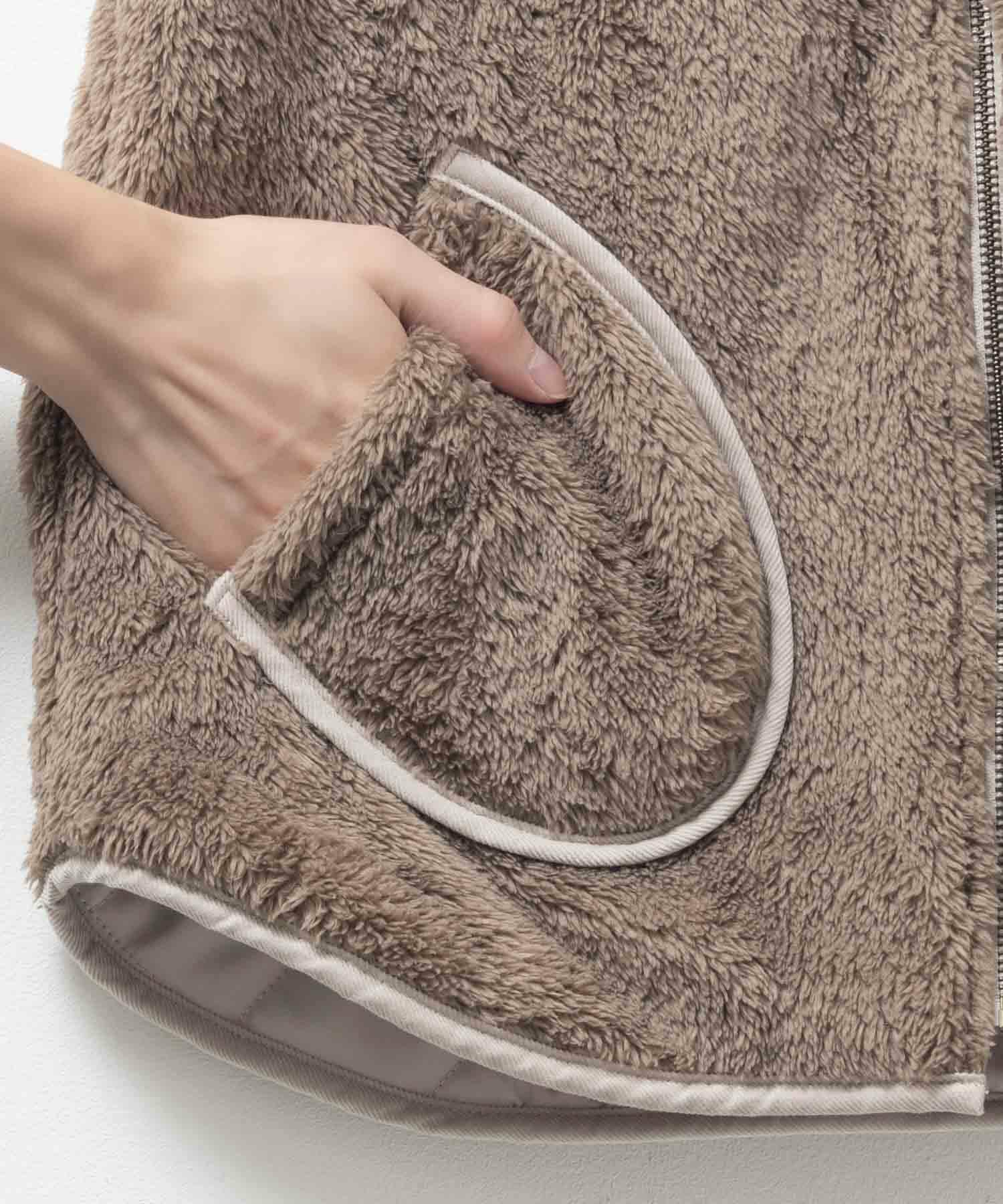 NAVY ボア×タフタリバーシブルベスト レディース