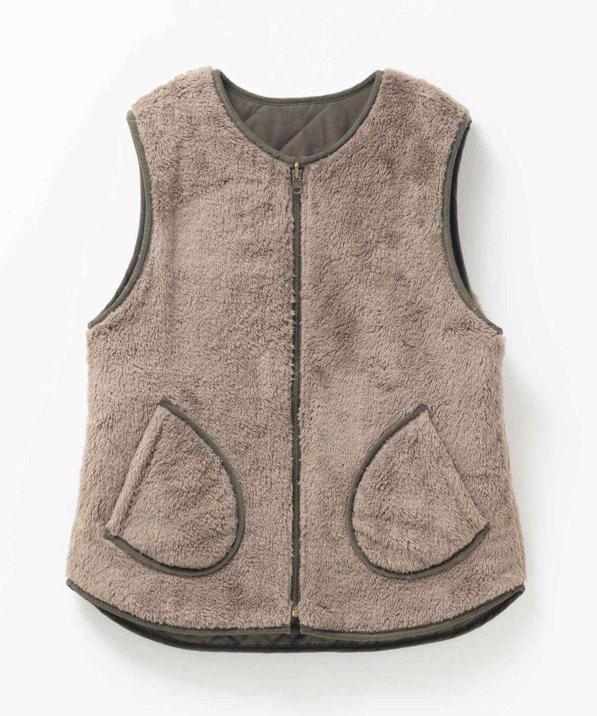 NAVY ボア×タフタリバーシブルベスト レディース