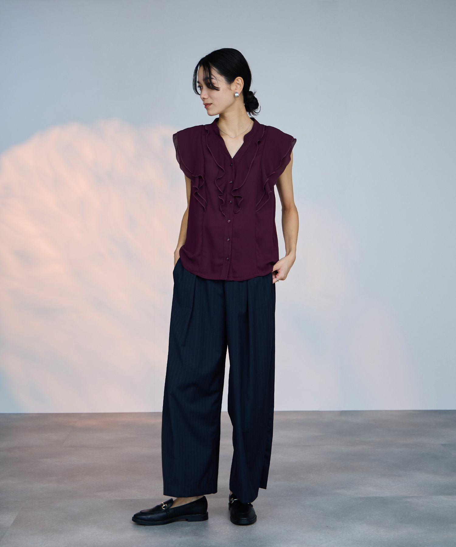 milli de l'air ラッフルフリルキーネックブラウス レディース商品画像-10