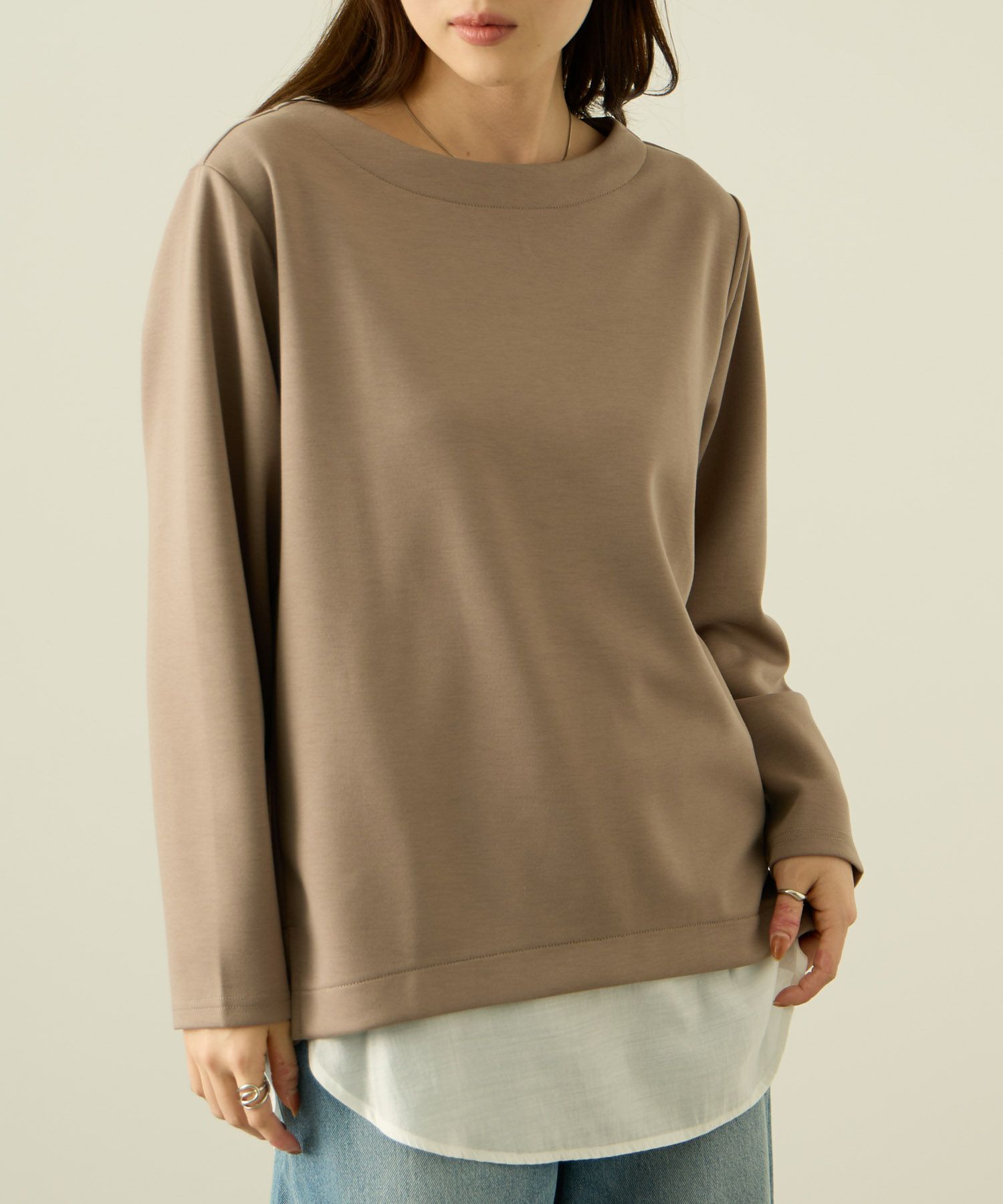 nAvy ポンチ素材 裾ラウンドプルオーバー レディース メール便 対応商品商品画像-3