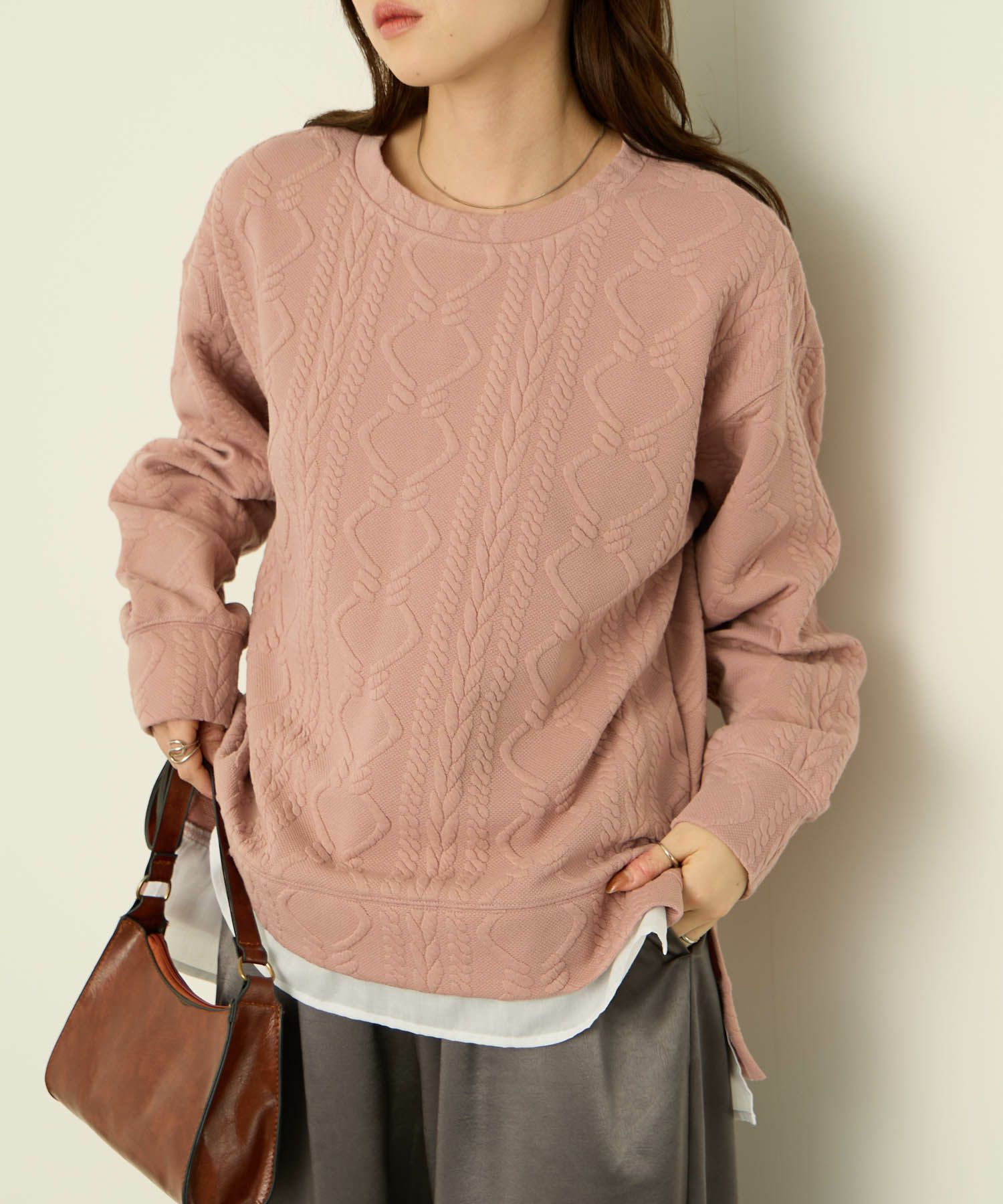 nAvy 時短ジャガードフェイク裾スリットプルオーバー レディース