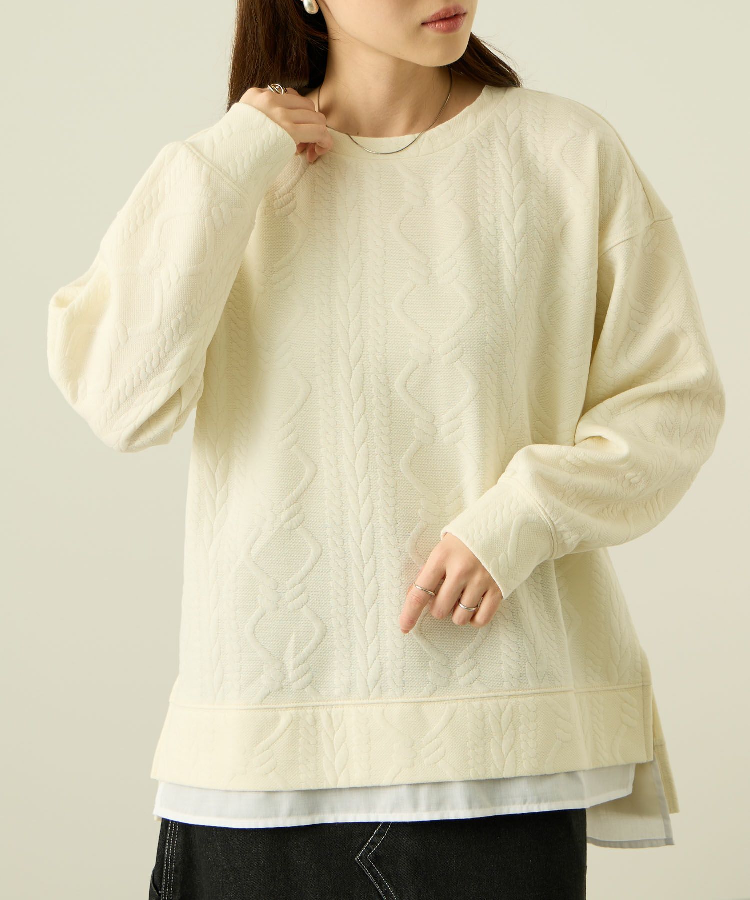 nAvy 時短ジャガードフェイク裾スリットプルオーバー レディース