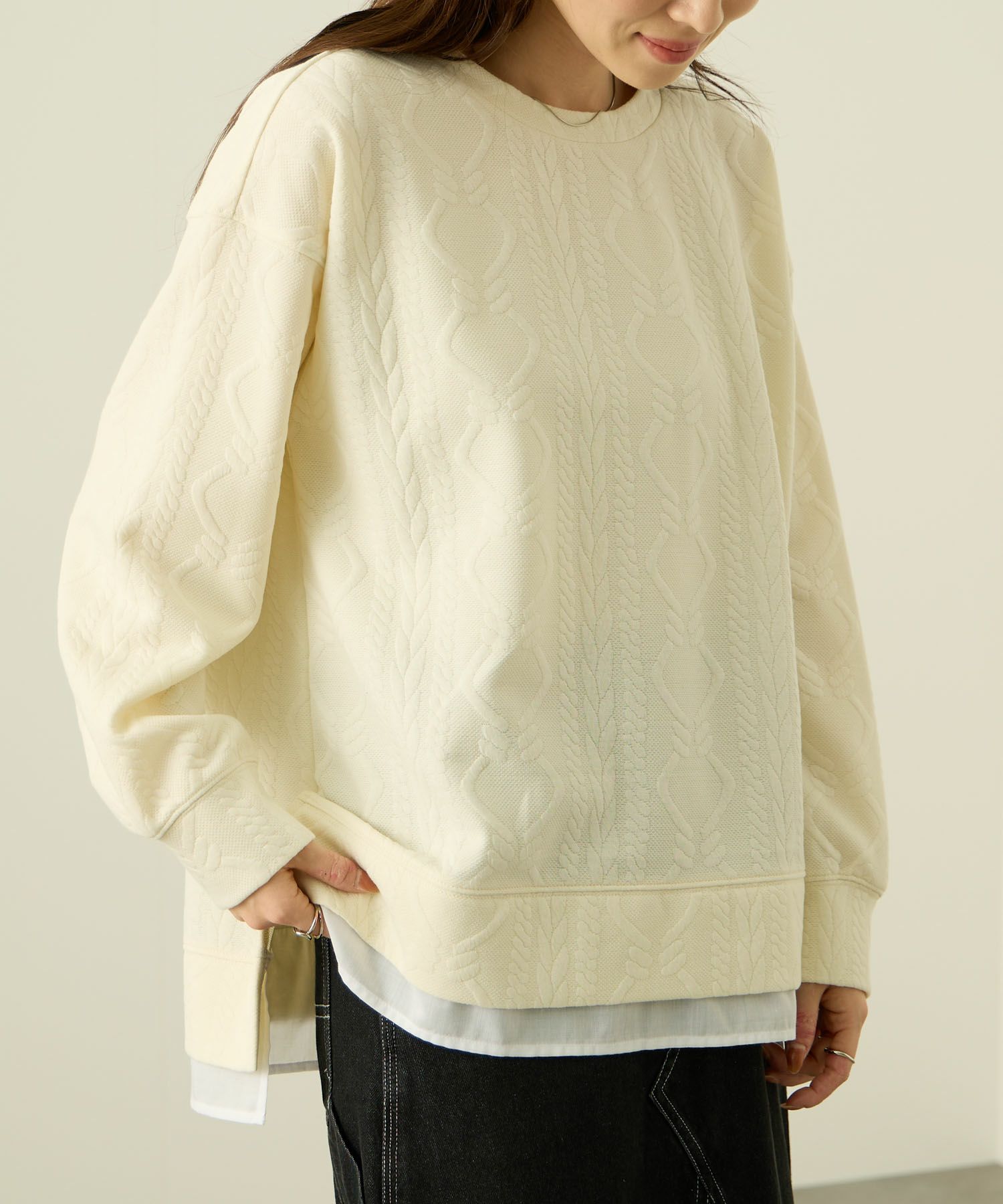 nAvy  時短ジャガードフェイク裾スリットプルオーバー レディース商品画像-9