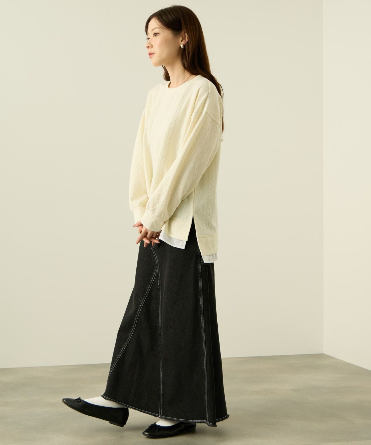 nAvy 時短ジャガードフェイク裾スリットプルオーバー レディース