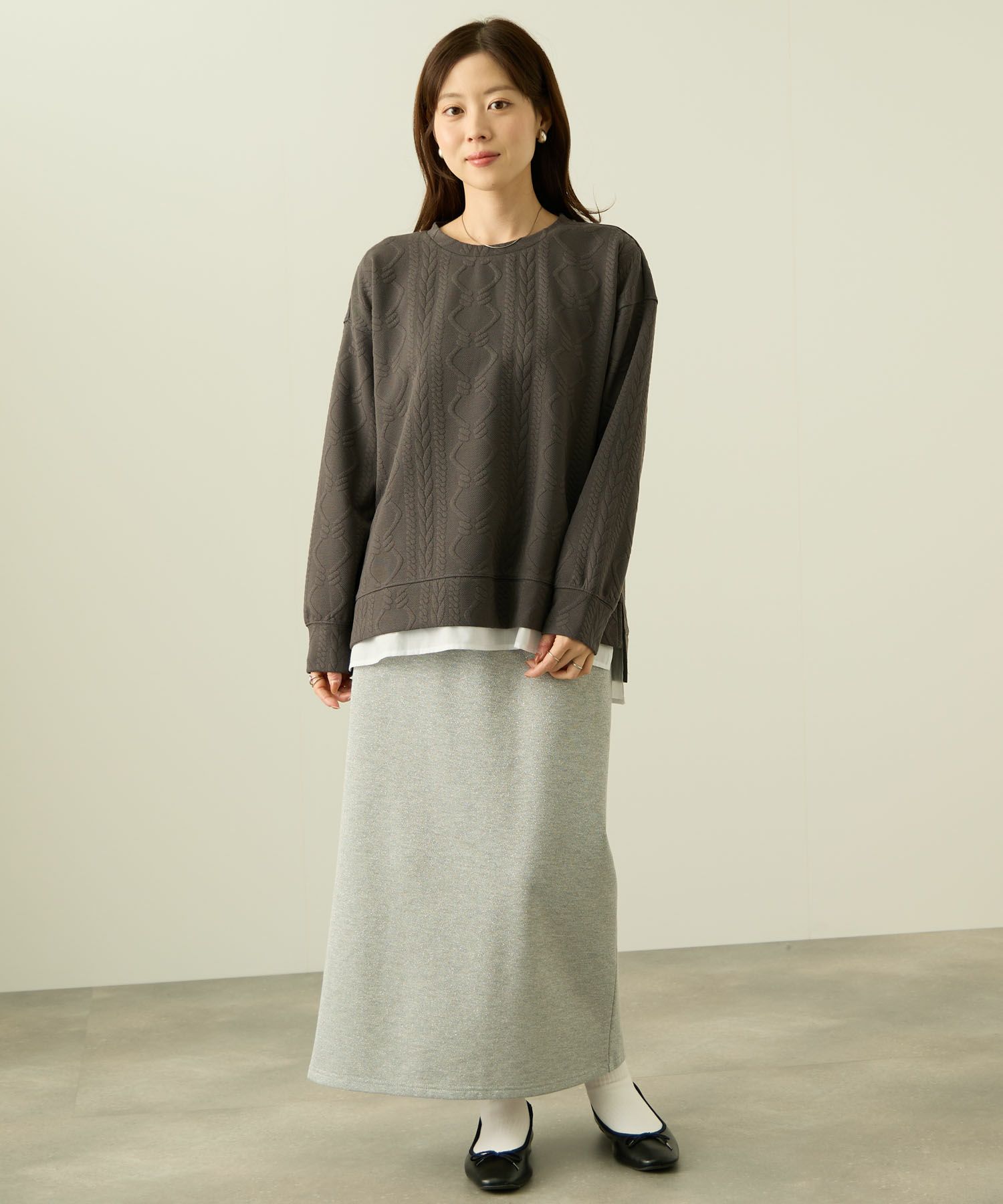 nAvy 時短ジャガードフェイク裾スリットプルオーバー レディース