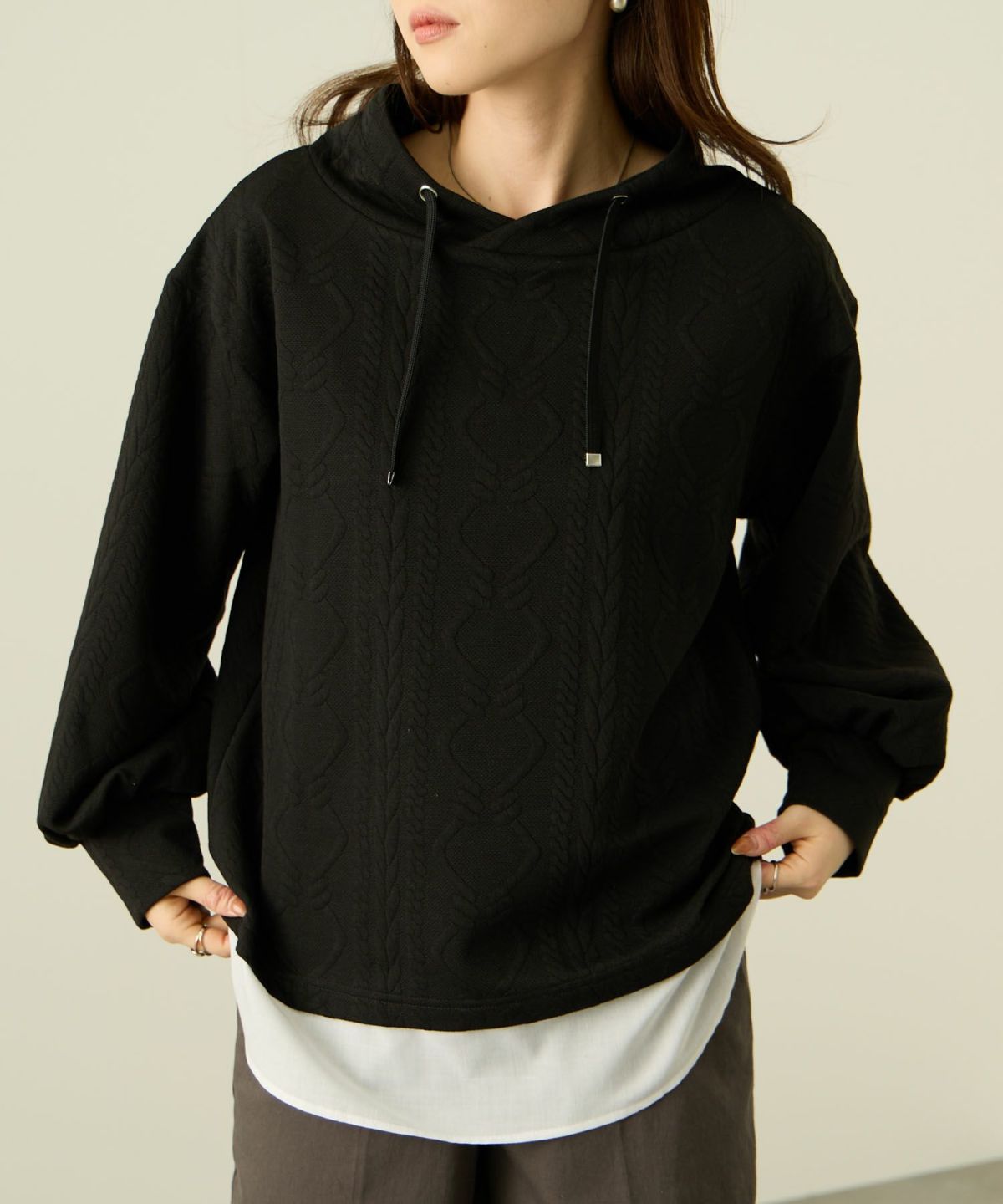 nAvy 時短ジャガードフェイクハイネックプルオーバー レディース