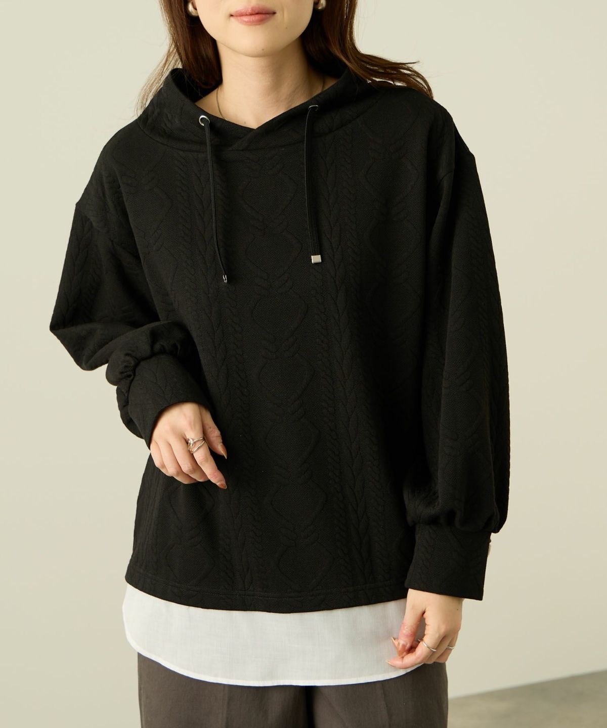 nAvy 時短ジャガードフェイクハイネックプルオーバー レディース