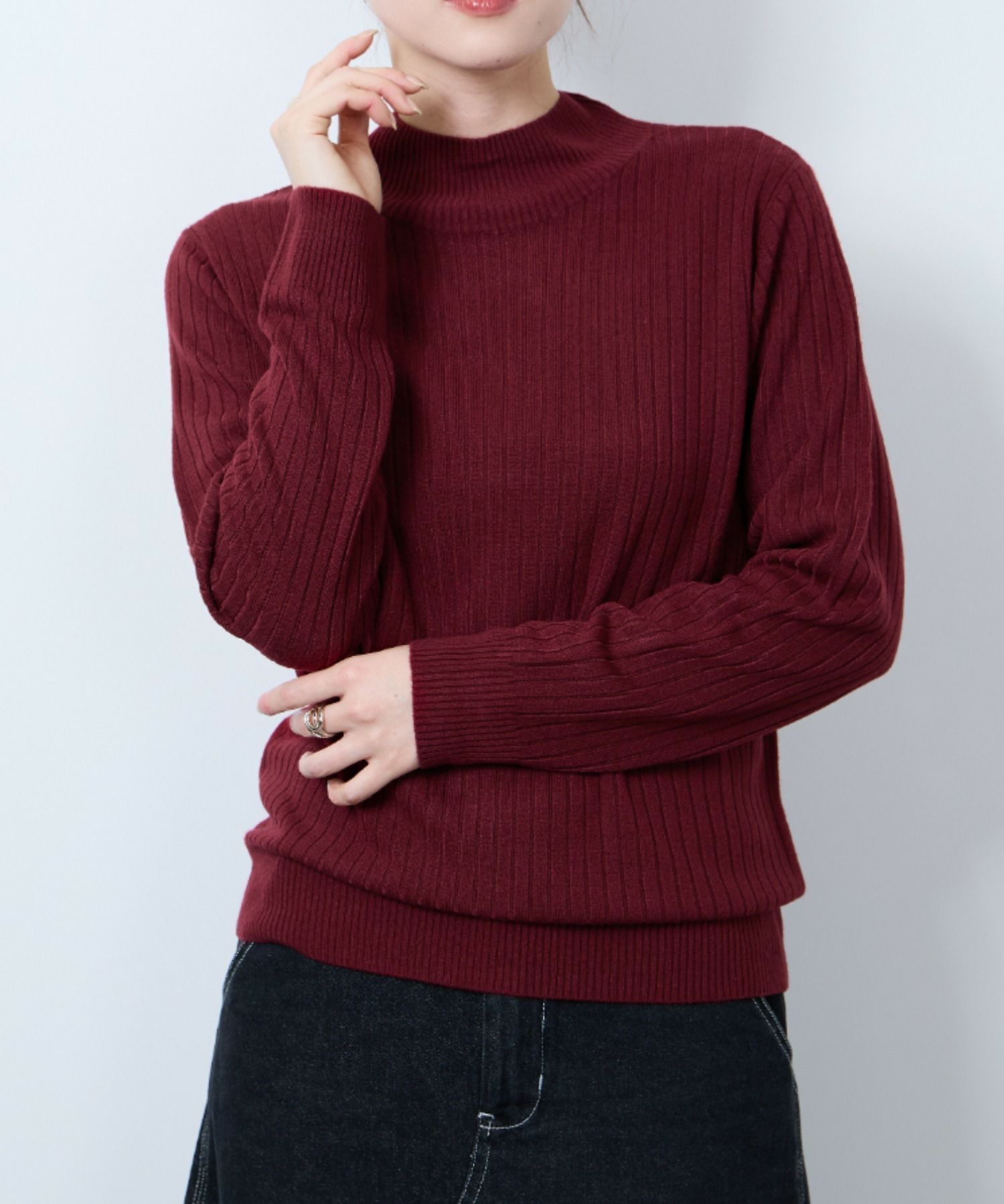 nAvy カシミヤタッチニット リブハイネック レディース