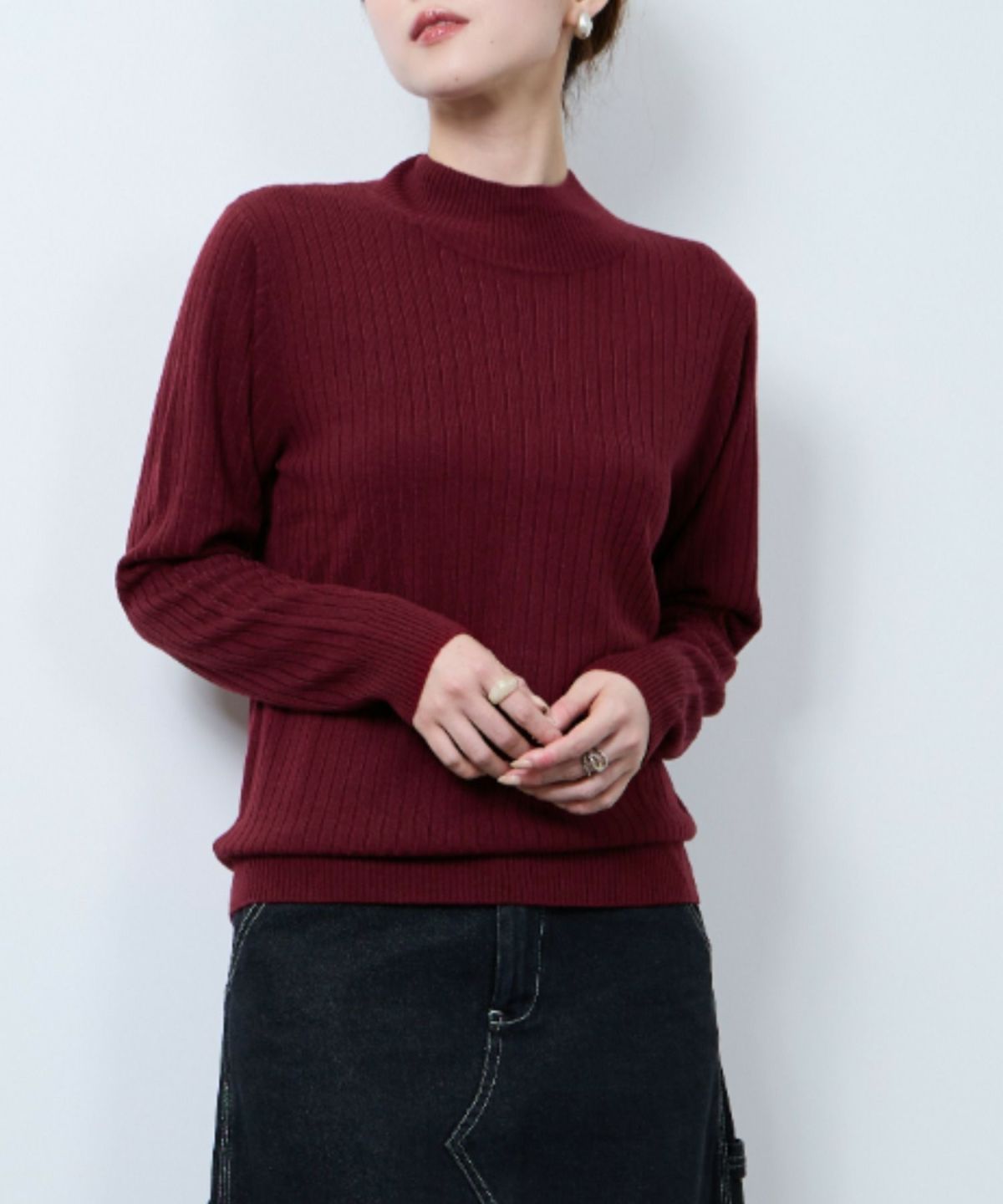 nAvy カシミヤタッチニット リブハイネック レディース