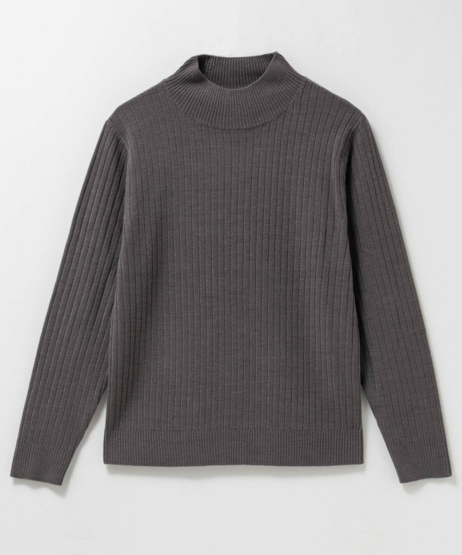 machatt グレー ハイネック リブ編みセーター nAvy カシミヤタッチニット リブハイネック レディース