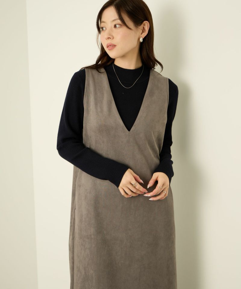 nAvy ポンチ素材 フェイクスエードジャンパースカート レディース商品画像-4