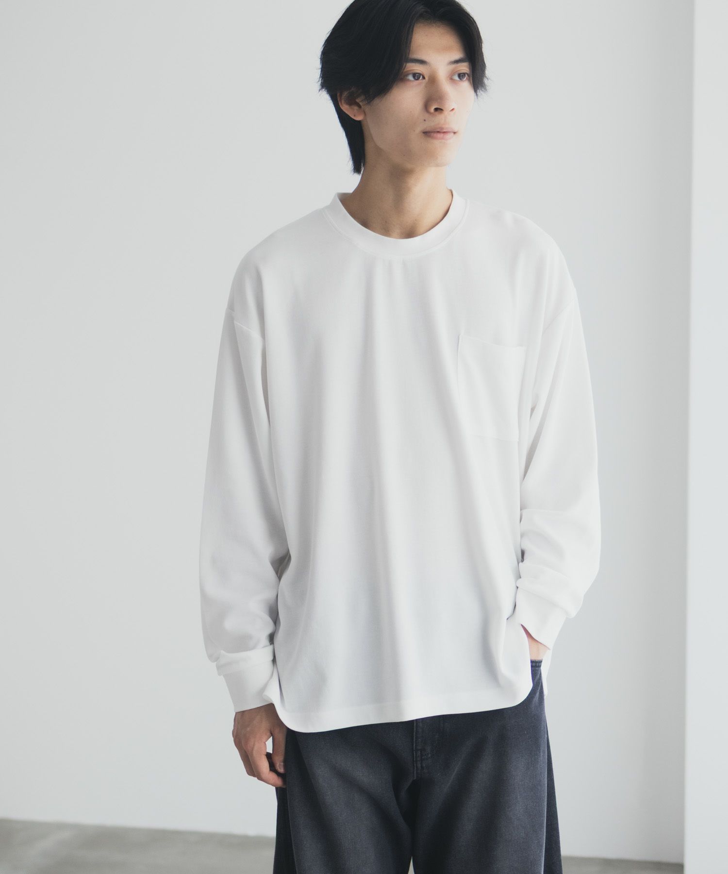 NAVY タフラク ポンチ素材ポケツキ長袖Tシャツ メンズ