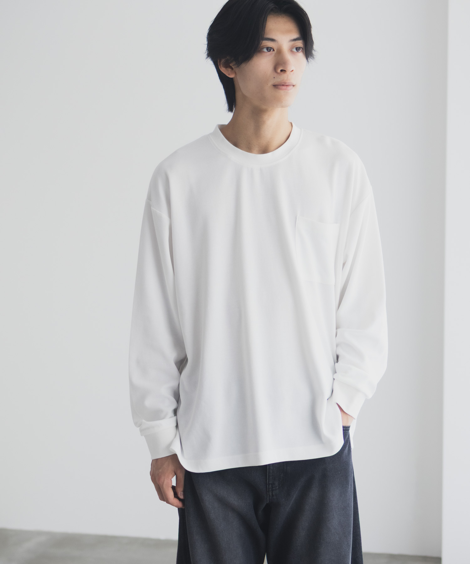 NAVY タフラク ポンチ素材ポケツキ長袖Tシャツ メンズ