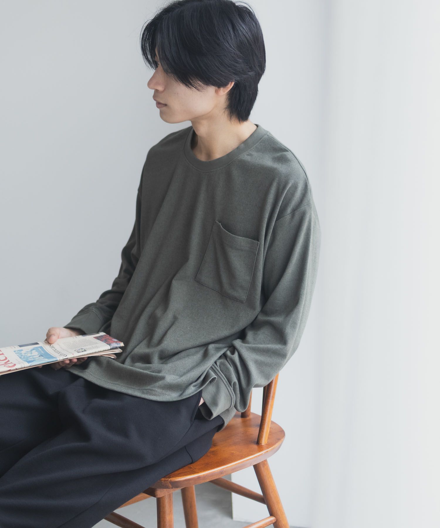 NAVY タフラク ポンチ素材ポケツキ長袖Tシャツ メンズ商品画像-5