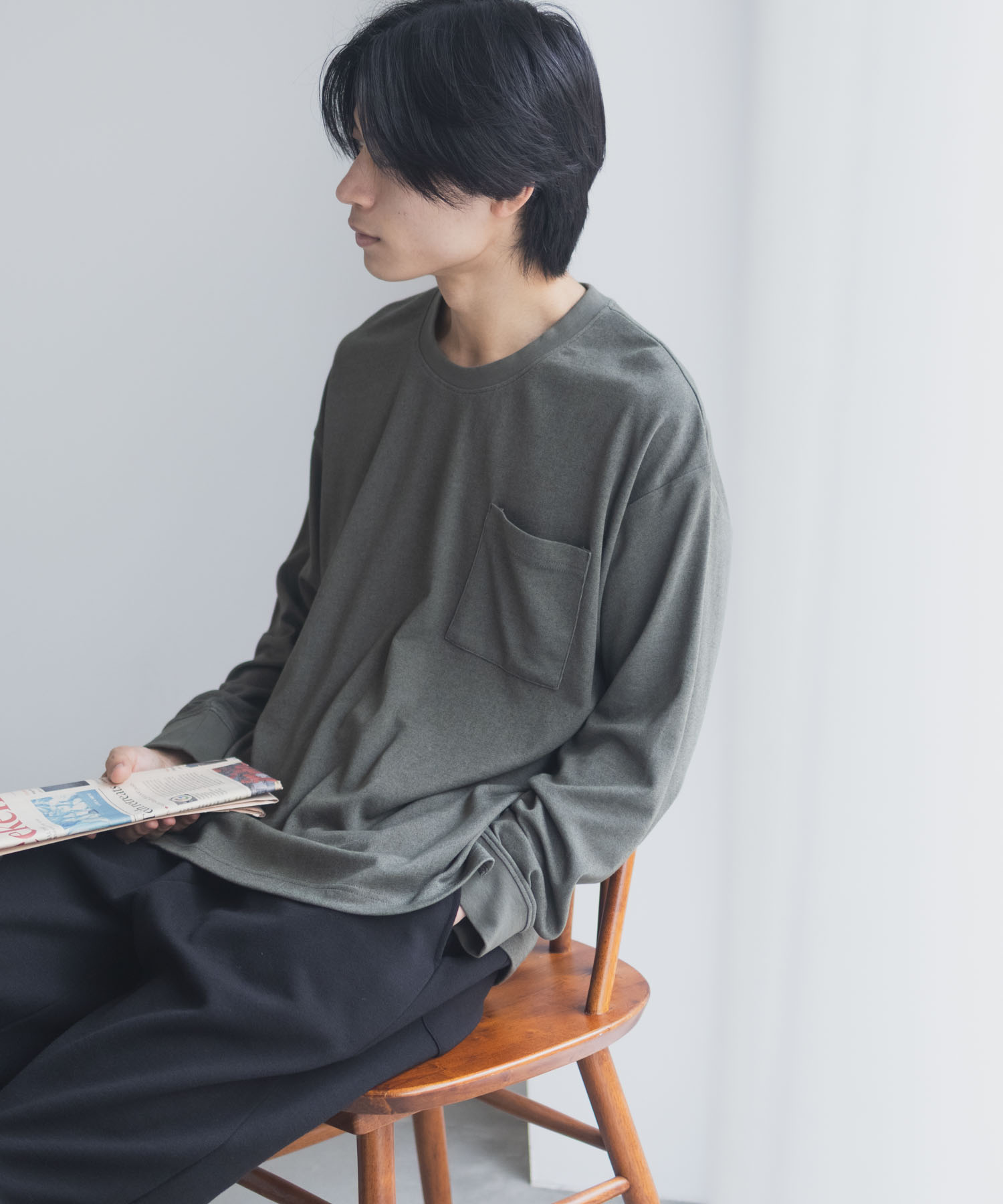 NAVY タフラク ポンチ素材ポケツキ長袖Tシャツ メンズ