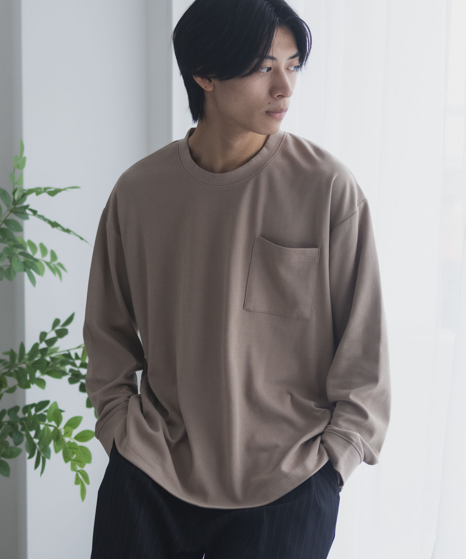 NAVY タフラク ポンチ素材ポケツキ長袖Tシャツ メンズ商品サムネイル-7