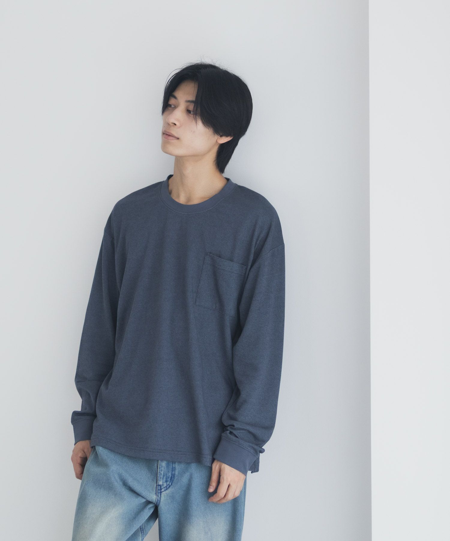 NAVY タフラク ポンチ素材ポケツキ長袖Tシャツ メンズ商品画像-8