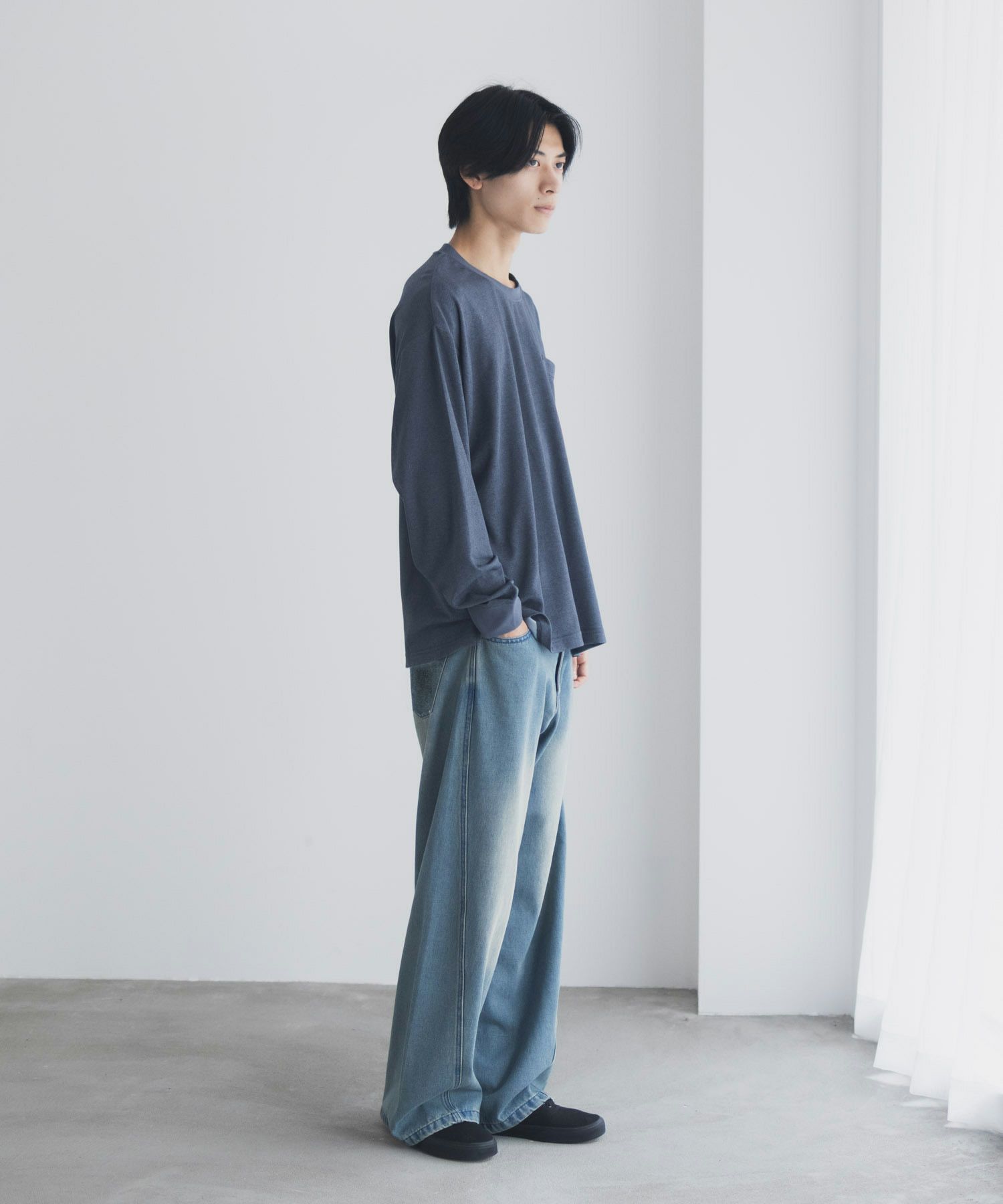 NAVY タフラク ポンチ素材ポケツキ長袖Tシャツ メンズ商品画像-9