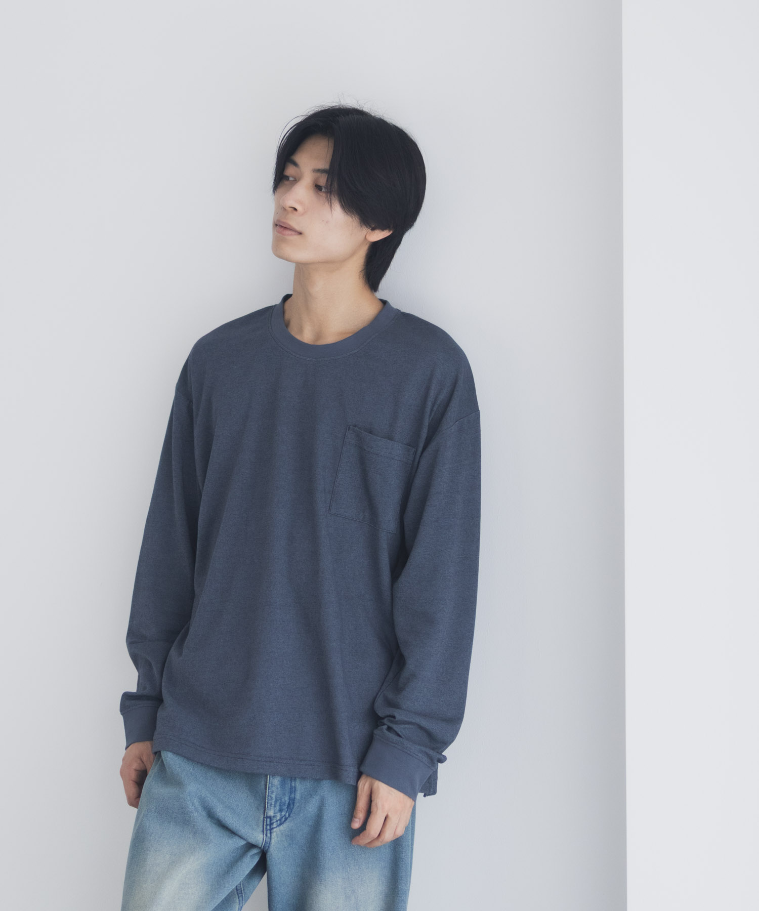 NAVY タフラク ポンチ素材ポケツキ長袖Tシャツ メンズ