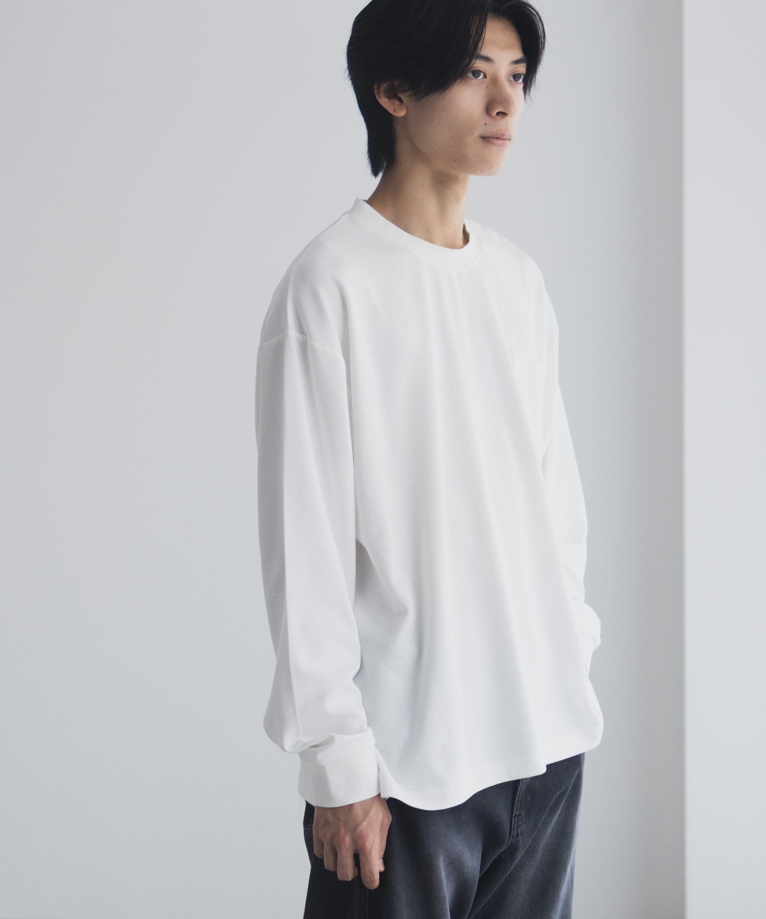 NAVY タフラク ポンチ素材ポケツキ長袖Tシャツ メンズ