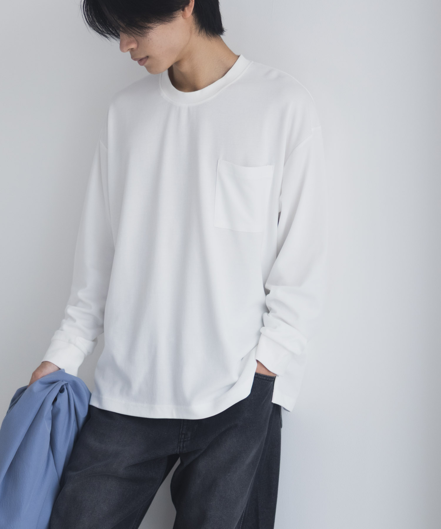 NAVY タフラク ポンチ素材ポケツキ長袖Tシャツ メンズ