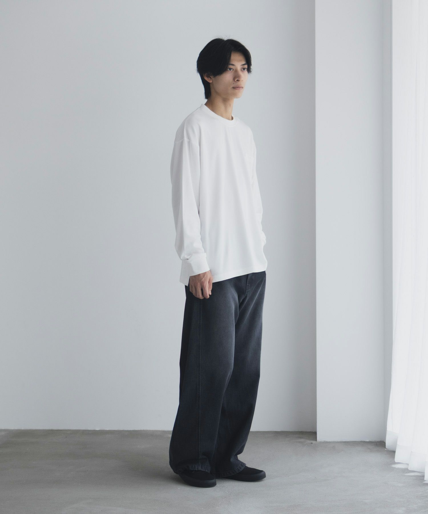 NAVY タフラク ポンチ素材ポケツキ長袖Tシャツ メンズ