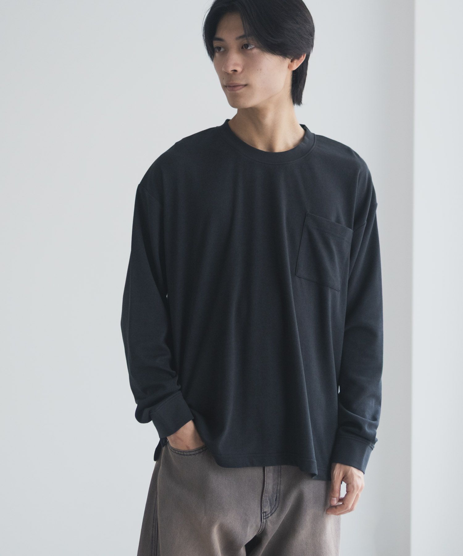 NAVY タフラク ポンチ素材ポケツキ長袖Tシャツ メンズ商品画像-13