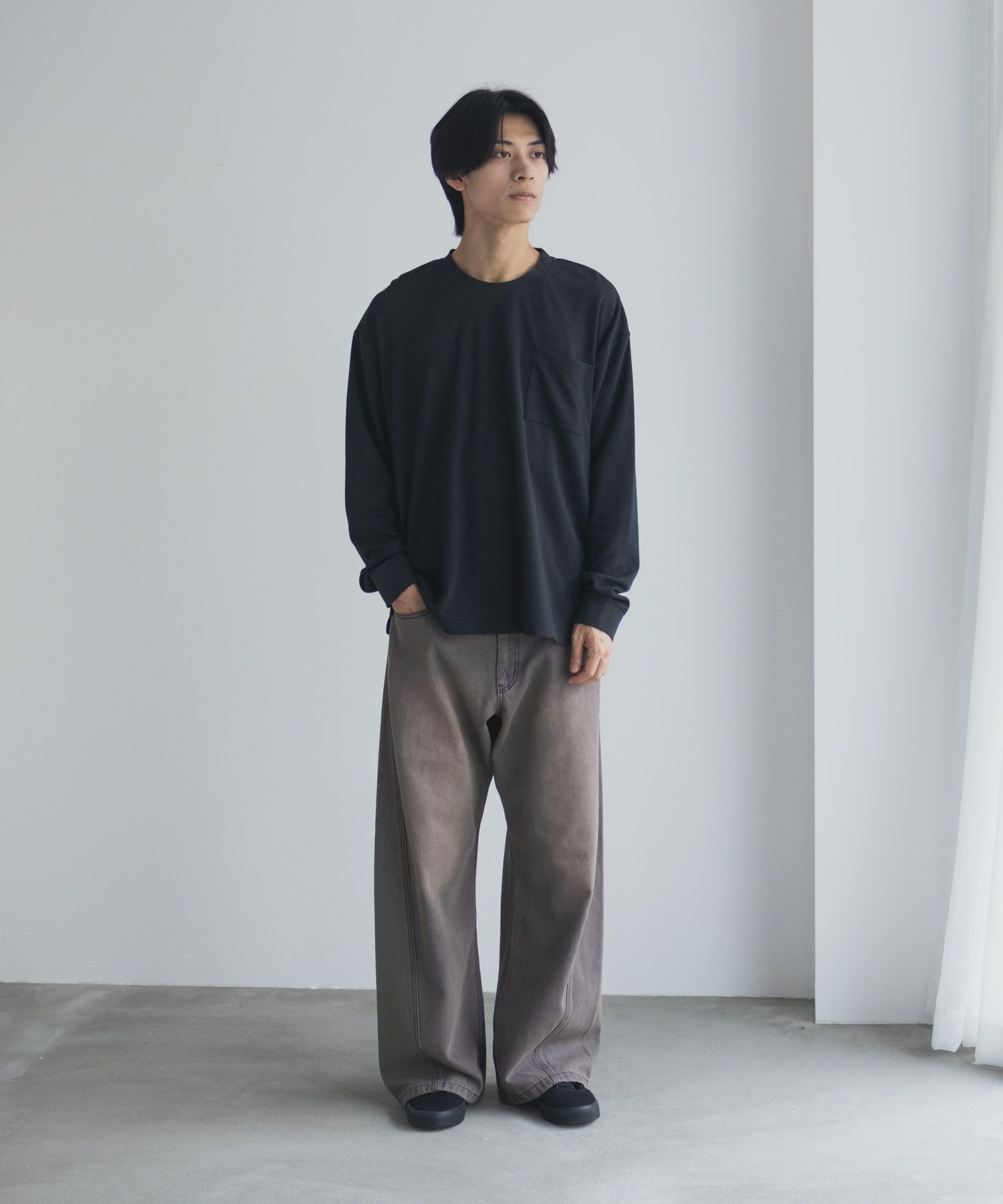 NAVY タフラク ポンチ素材ポケツキ長袖Tシャツ メンズ商品画像-15