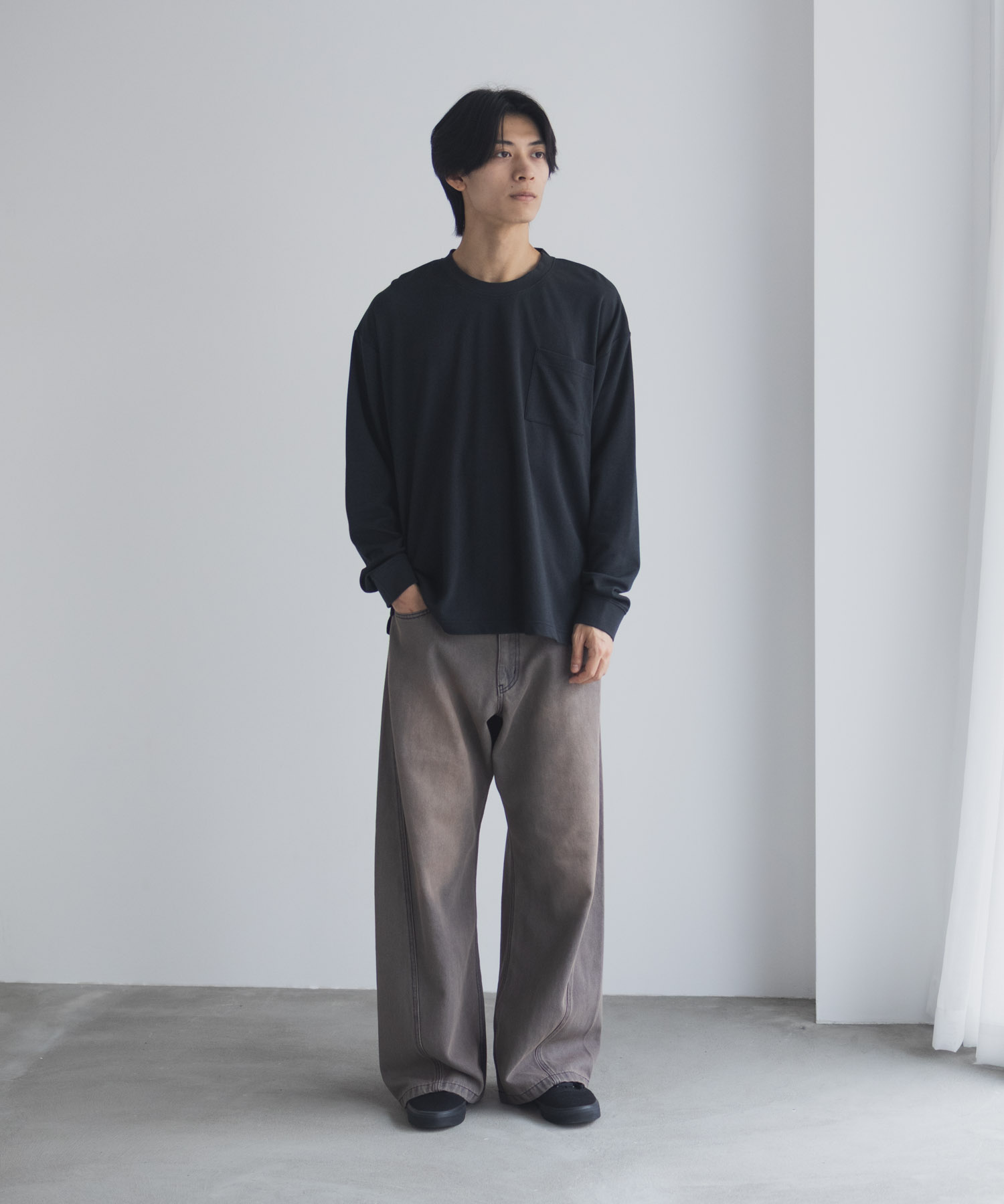 NAVY タフラク ポンチ素材ポケツキ長袖Tシャツ メンズ