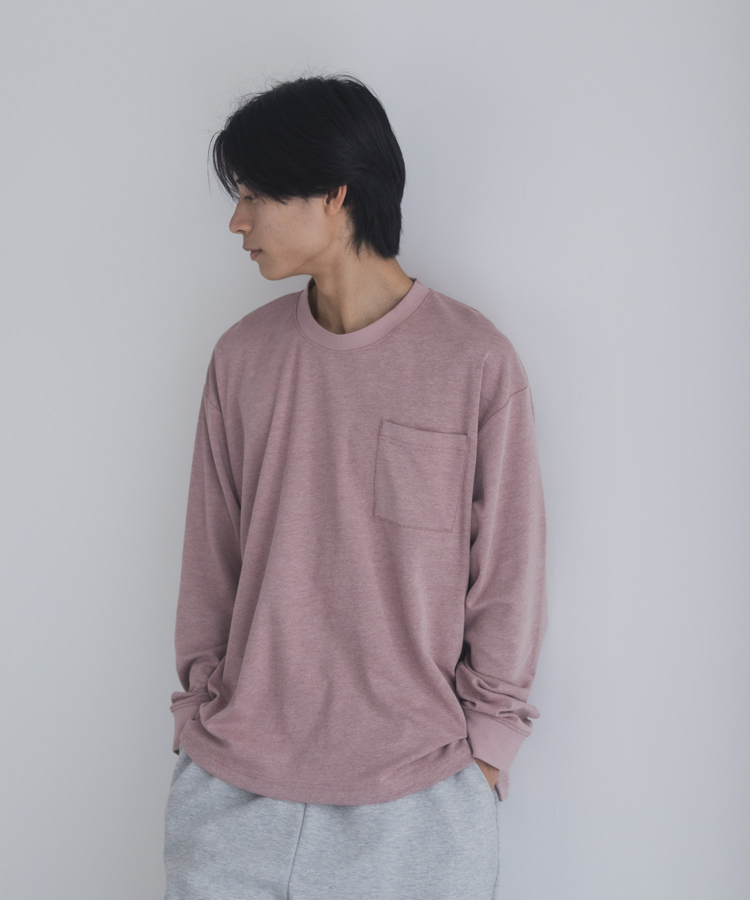 NAVY タフラク ポンチ素材ポケツキ長袖Tシャツ メンズ