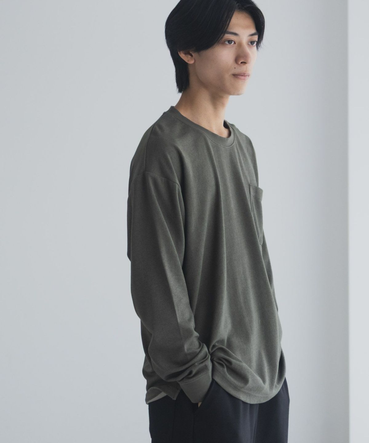 NAVY タフラク ポンチ素材ポケツキ長袖Tシャツ メンズ