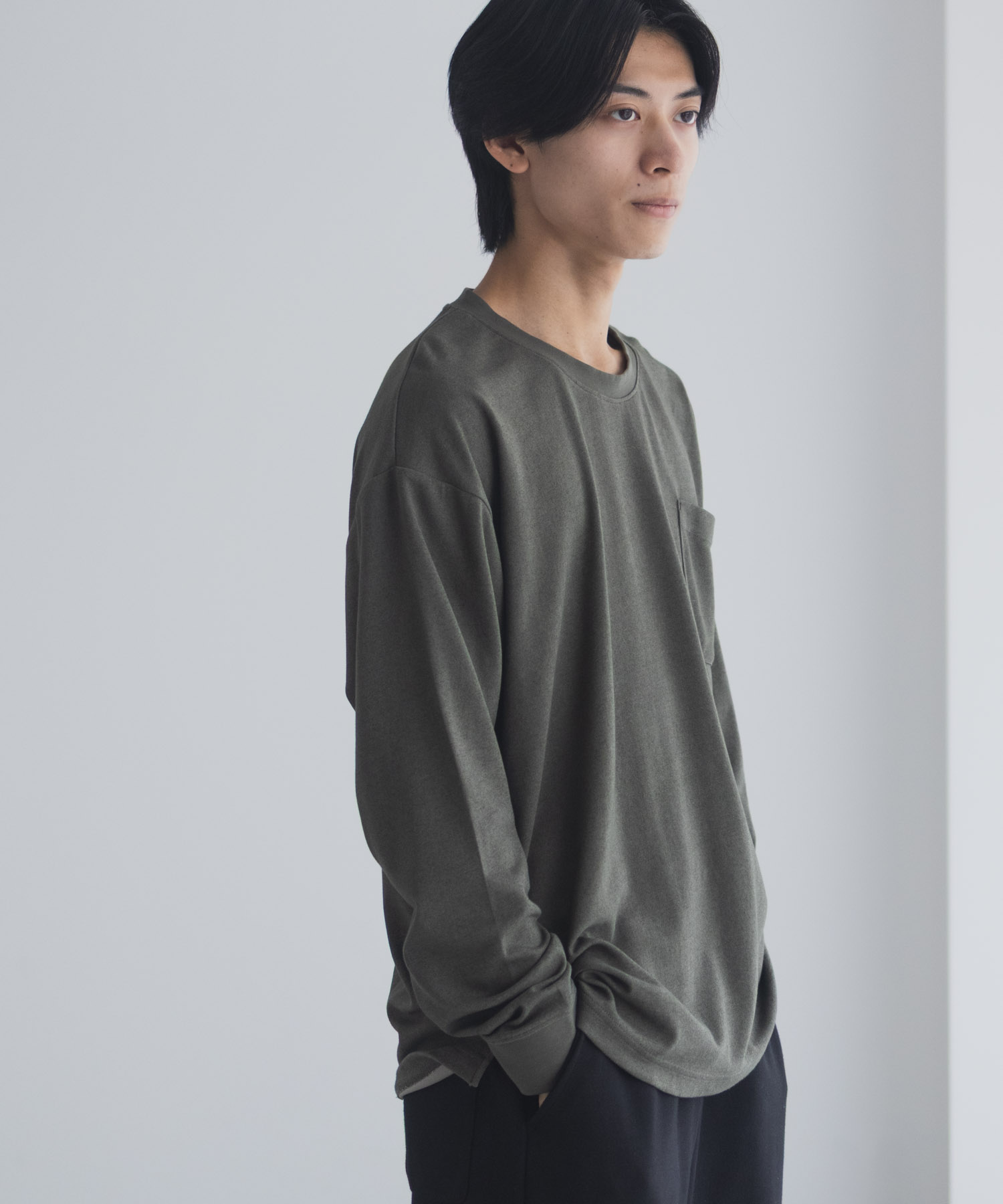 NAVY タフラク ポンチ素材ポケツキ長袖Tシャツ メンズ