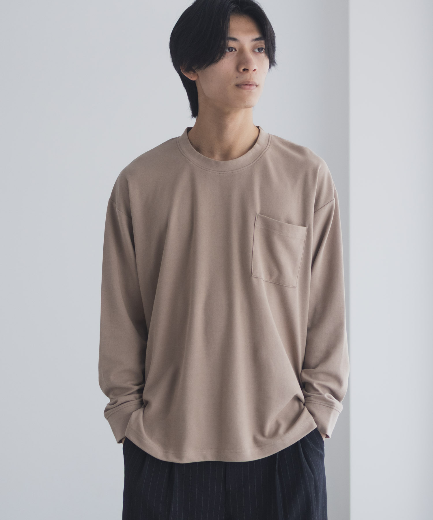 NAVY タフラク ポンチ素材ポケツキ長袖Tシャツ メンズ
