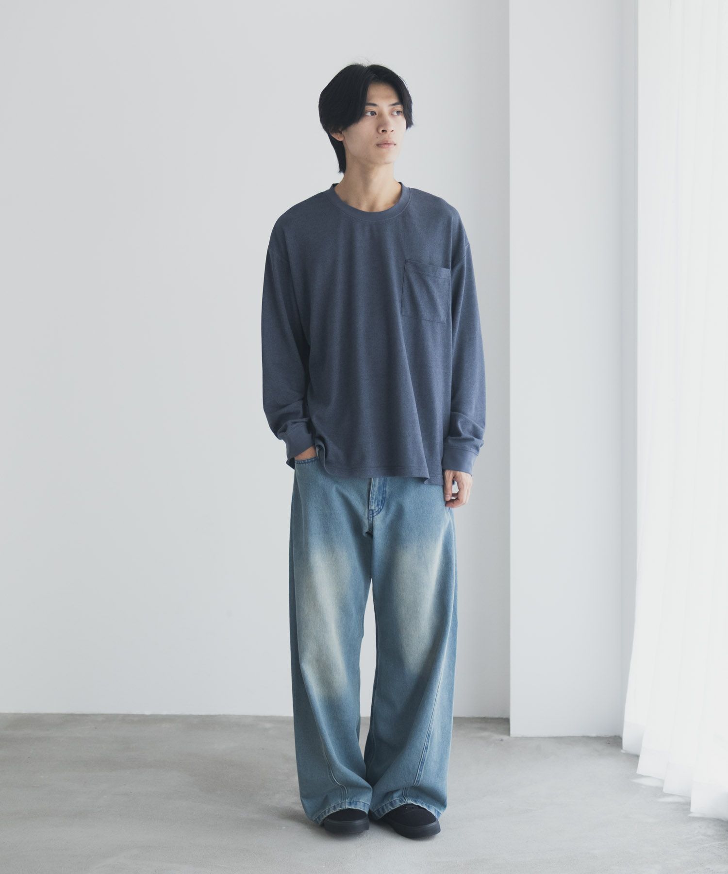 NAVY タフラク ポンチ素材ポケツキ長袖Tシャツ メンズ商品画像-34