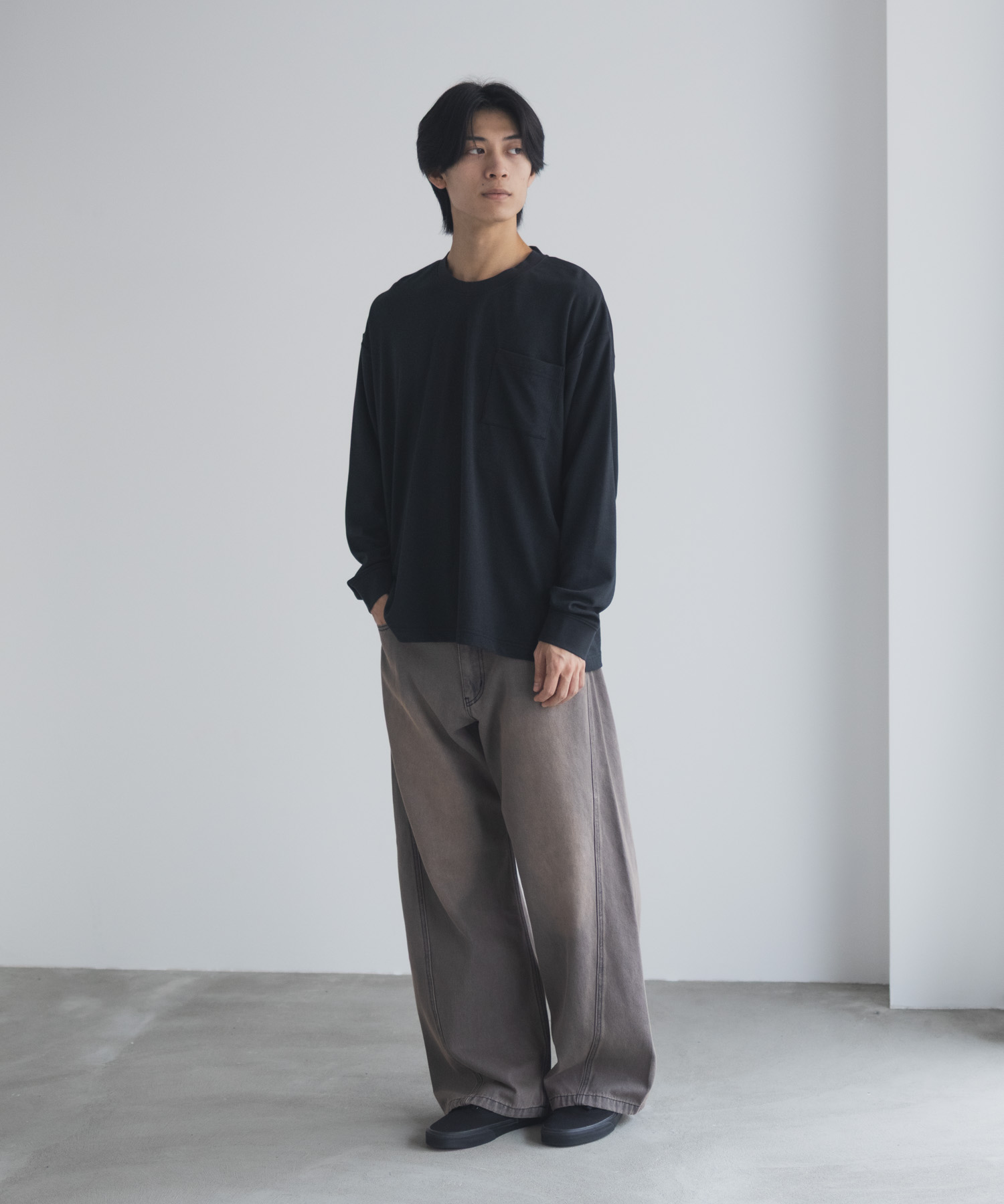 NAVY タフラク ポンチ素材ポケツキ長袖Tシャツ メンズ