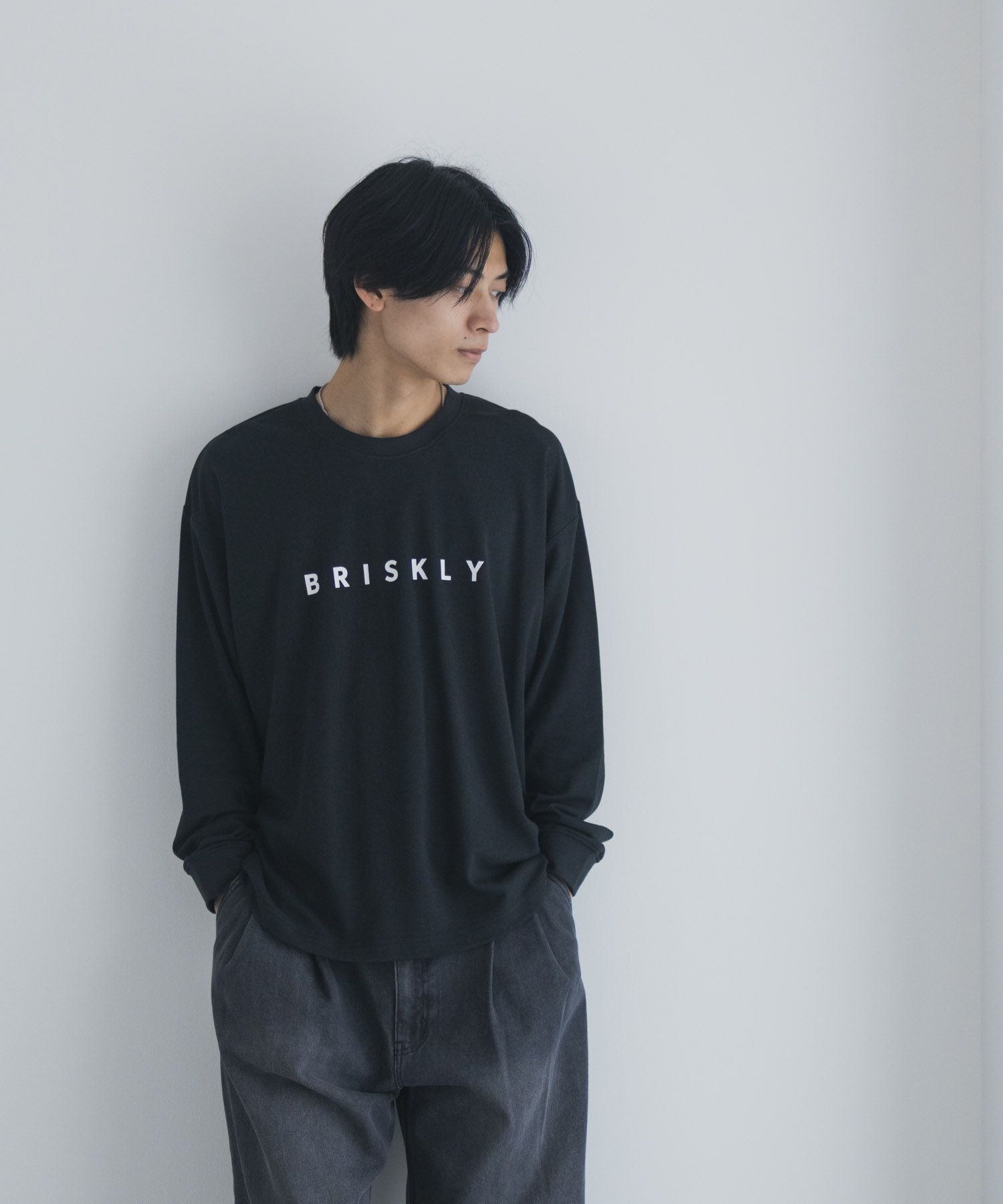 NAVY タフラク ポンチ素材プリント長袖Tシャツ メンズ