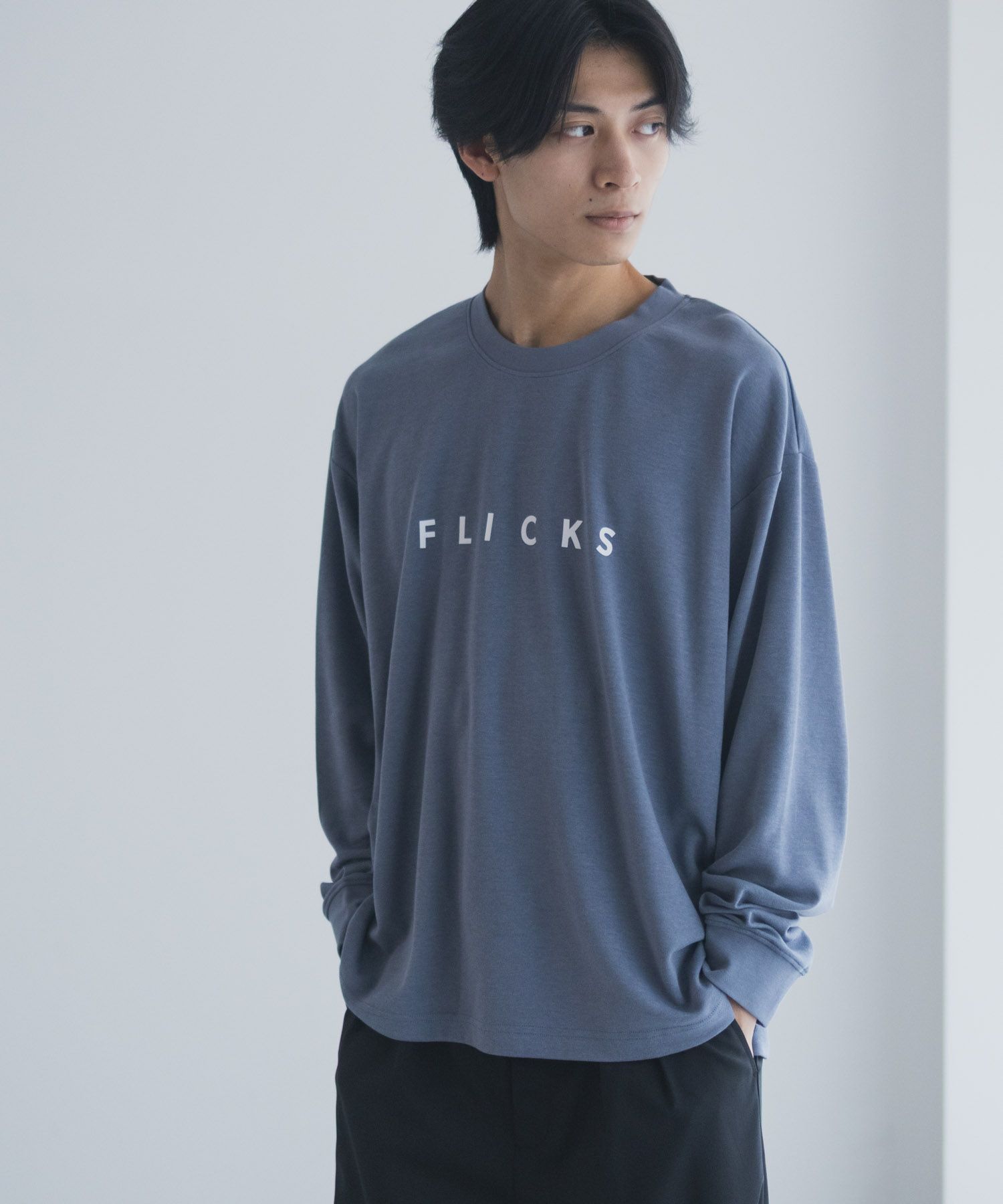 NAVY タフラク ポンチ素材プリント長袖Tシャツ メンズ