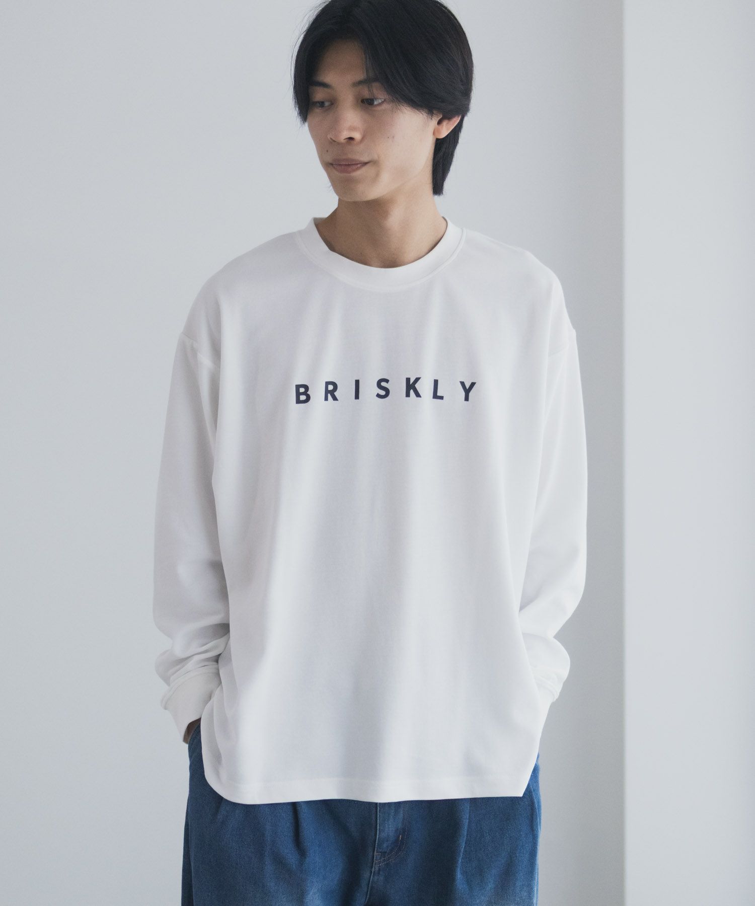 NAVY タフラク ポンチ素材プリント長袖Tシャツ メンズ