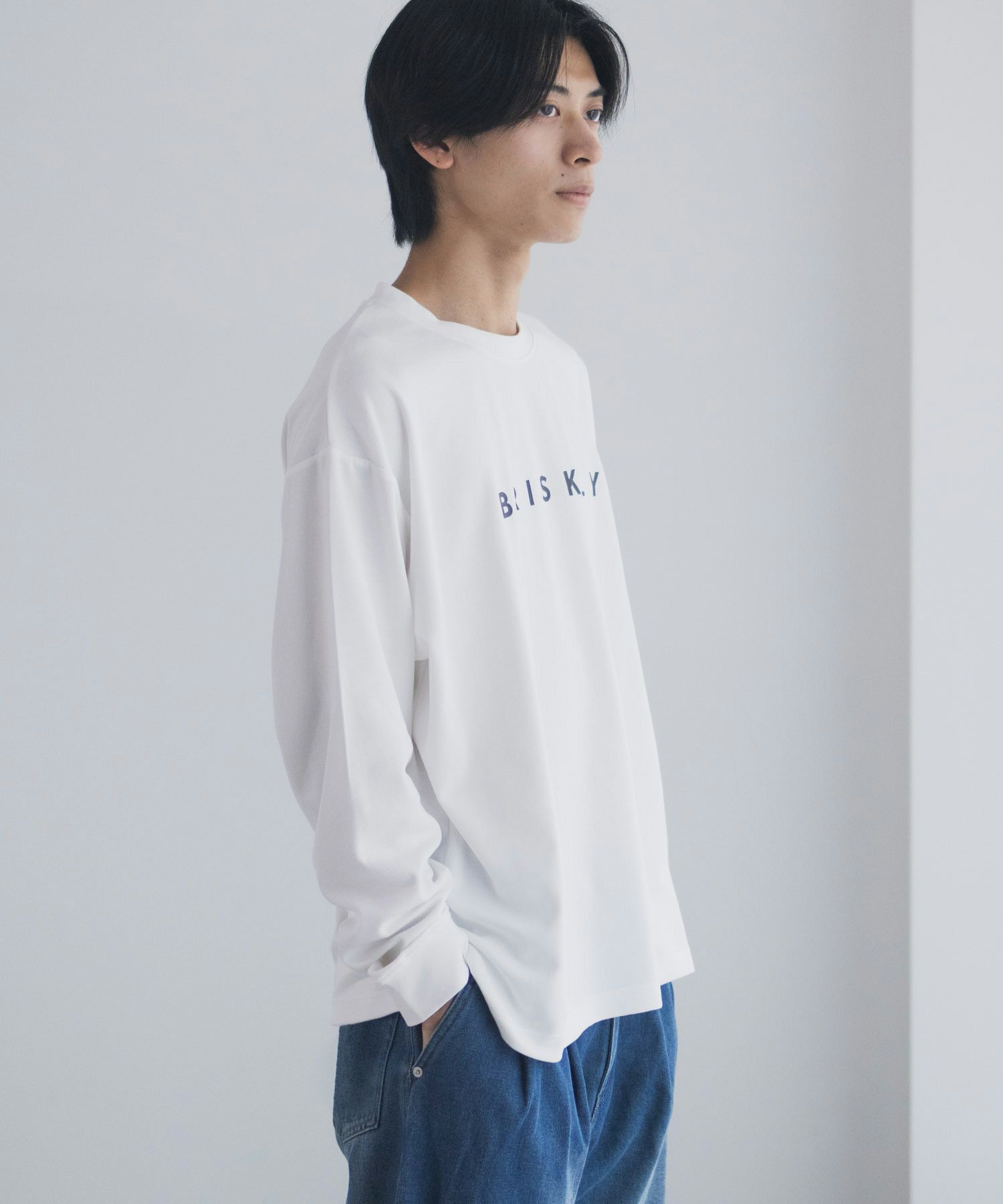 NAVY タフラク ポンチ素材プリント長袖Tシャツ メンズ商品サムネイル-6