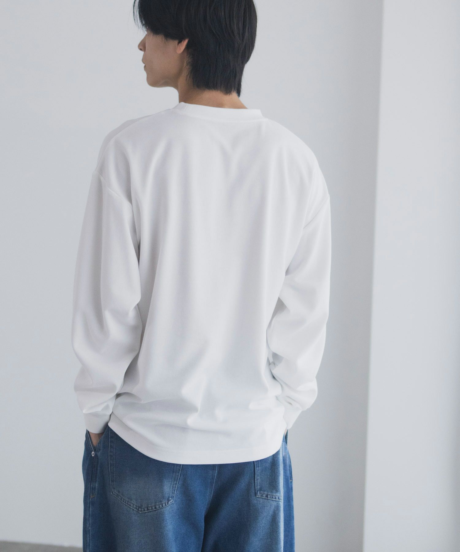 NAVY タフラク ポンチ素材プリント長袖Tシャツ メンズ