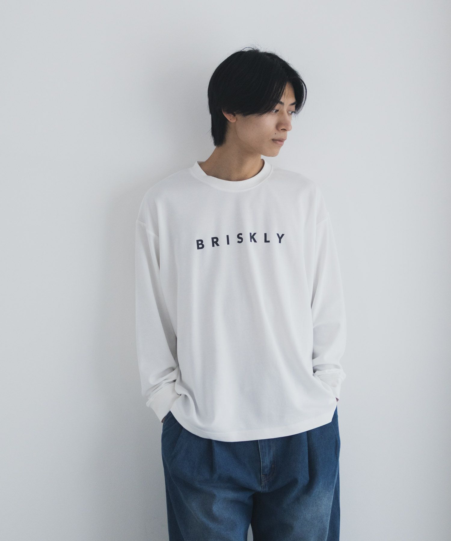 NAVY タフラク ポンチ素材プリント長袖Tシャツ メンズ