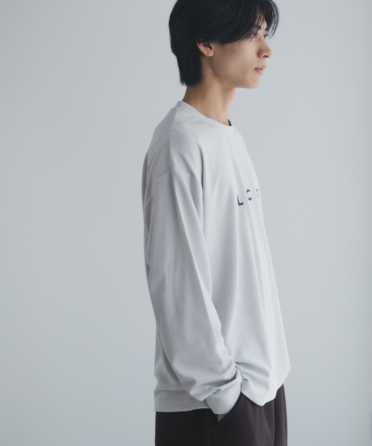 NAVY タフラク ポンチ素材プリント長袖Tシャツ メンズ