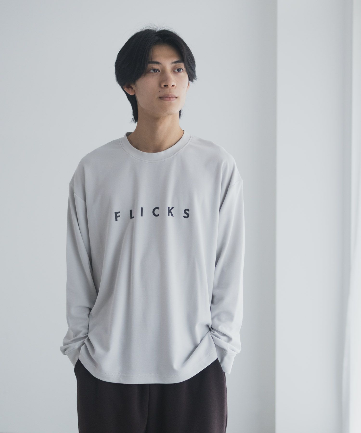 NAVY タフラク ポンチ素材プリント長袖Tシャツ メンズ