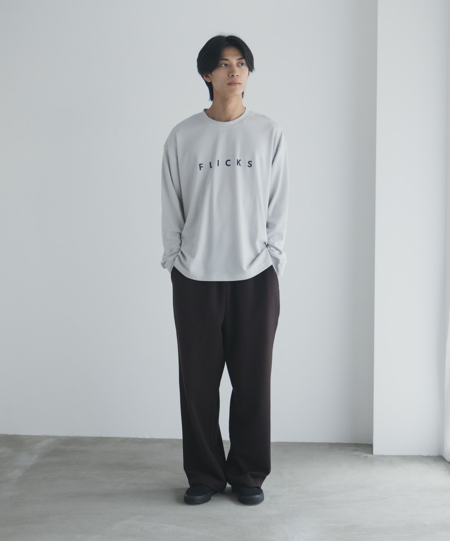 NAVY タフラク ポンチ素材プリント長袖Tシャツ メンズ