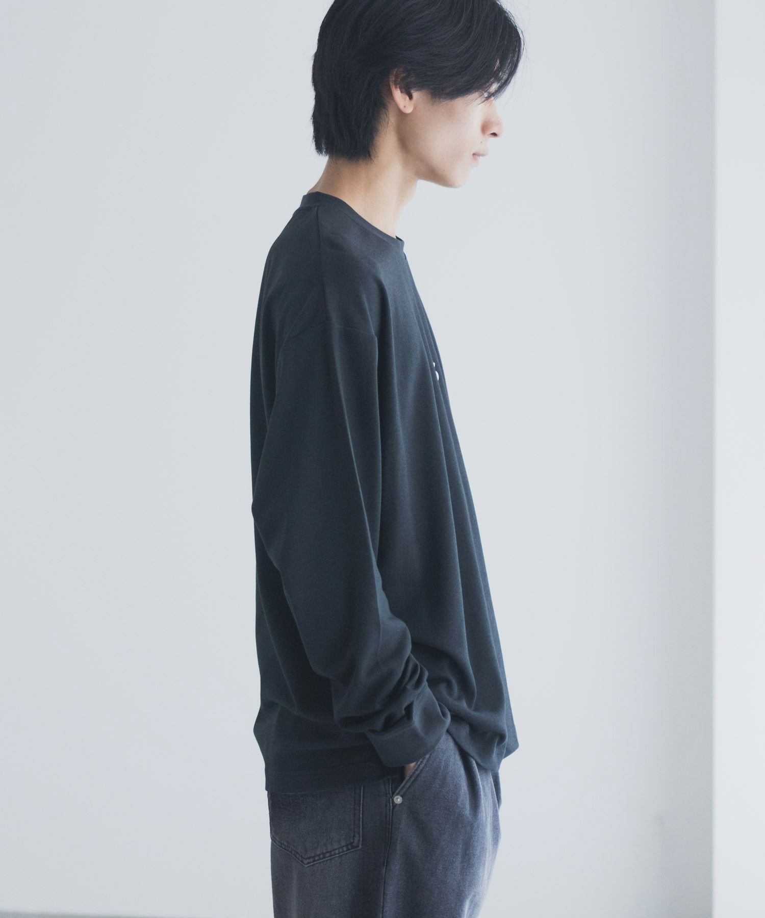 NAVY タフラク ポンチ素材プリント長袖Tシャツ メンズ